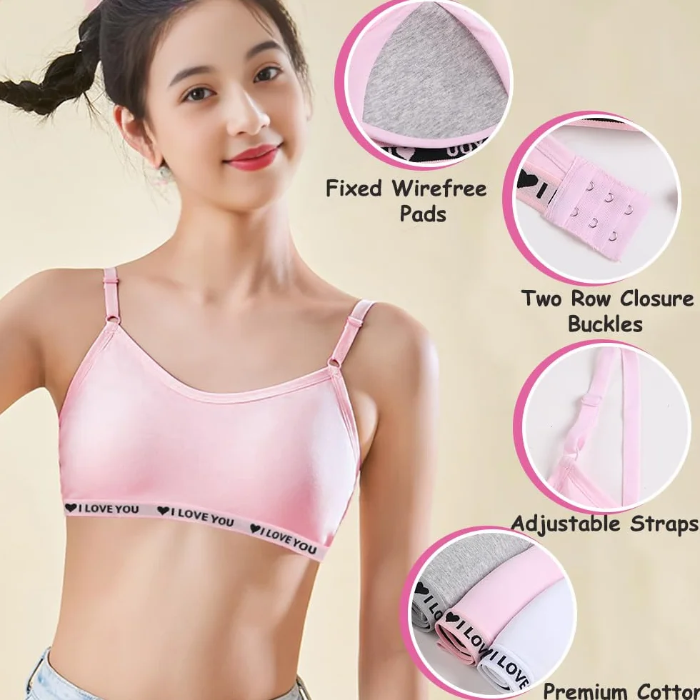 Bysion Reggiseni Sportivi in Cotone Senza Cuciture per Ragazze 10-18 Anni