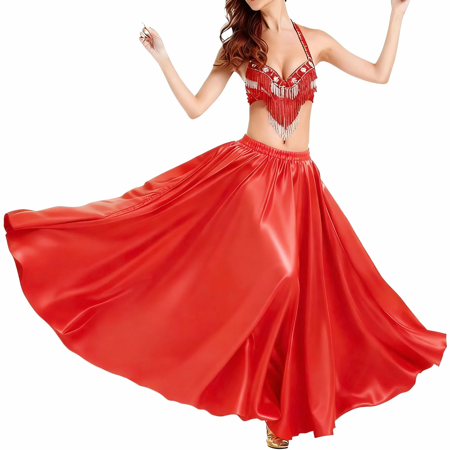 Baisdan - Gonna in Raso per Danza del Ventre, Costume da Festival, Gonna Lunga e Ampia