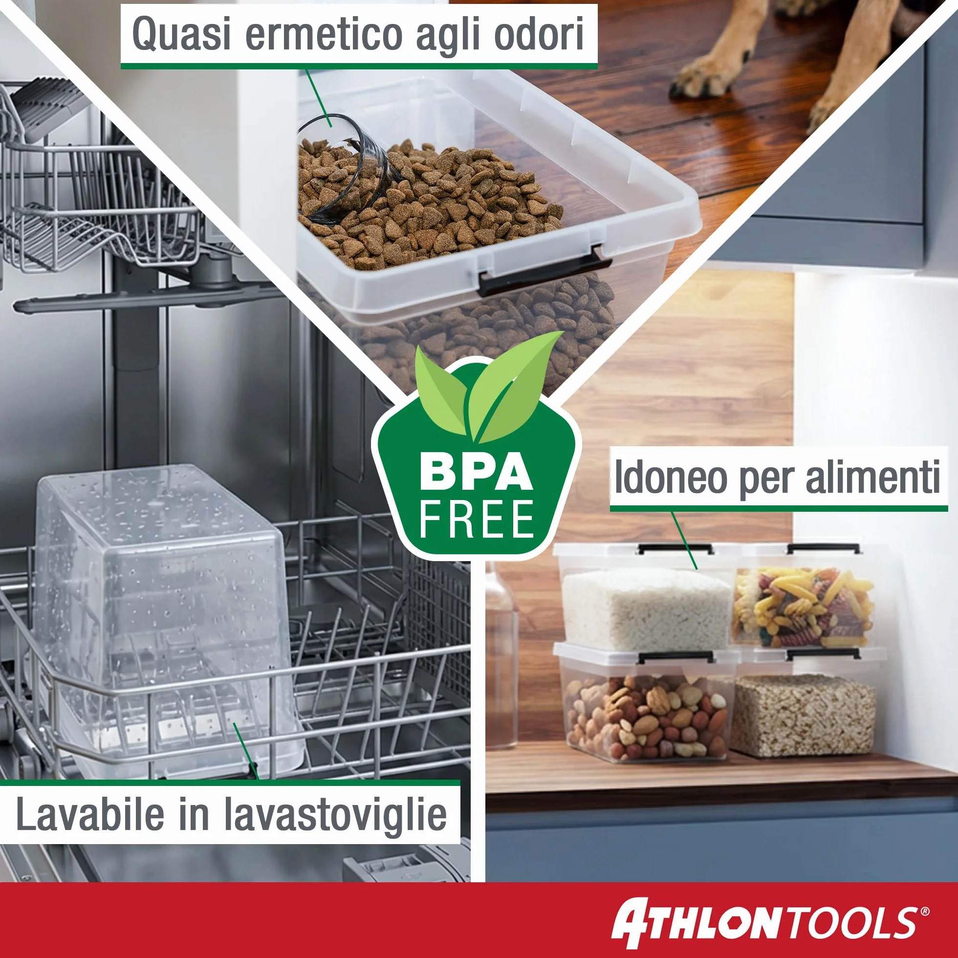 ATHLON TOOLS 4x 12,5L Scatole Plastica Trasparente con Coperchio Contenitori Impilabili per Alimenti