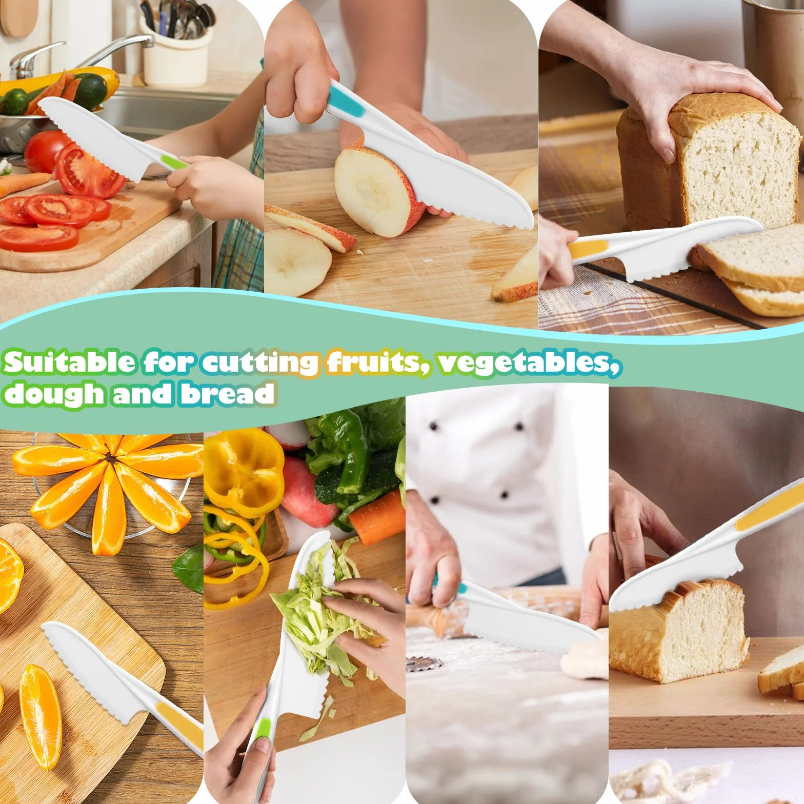4 Pezzi Coltelli per Bambini, Coltelli Bambini per Tagliare da 3 Anni, Set Coltelli Bambini per Tagliare e Cucinare Frutta o Verdura, Set Regalo per Bambini