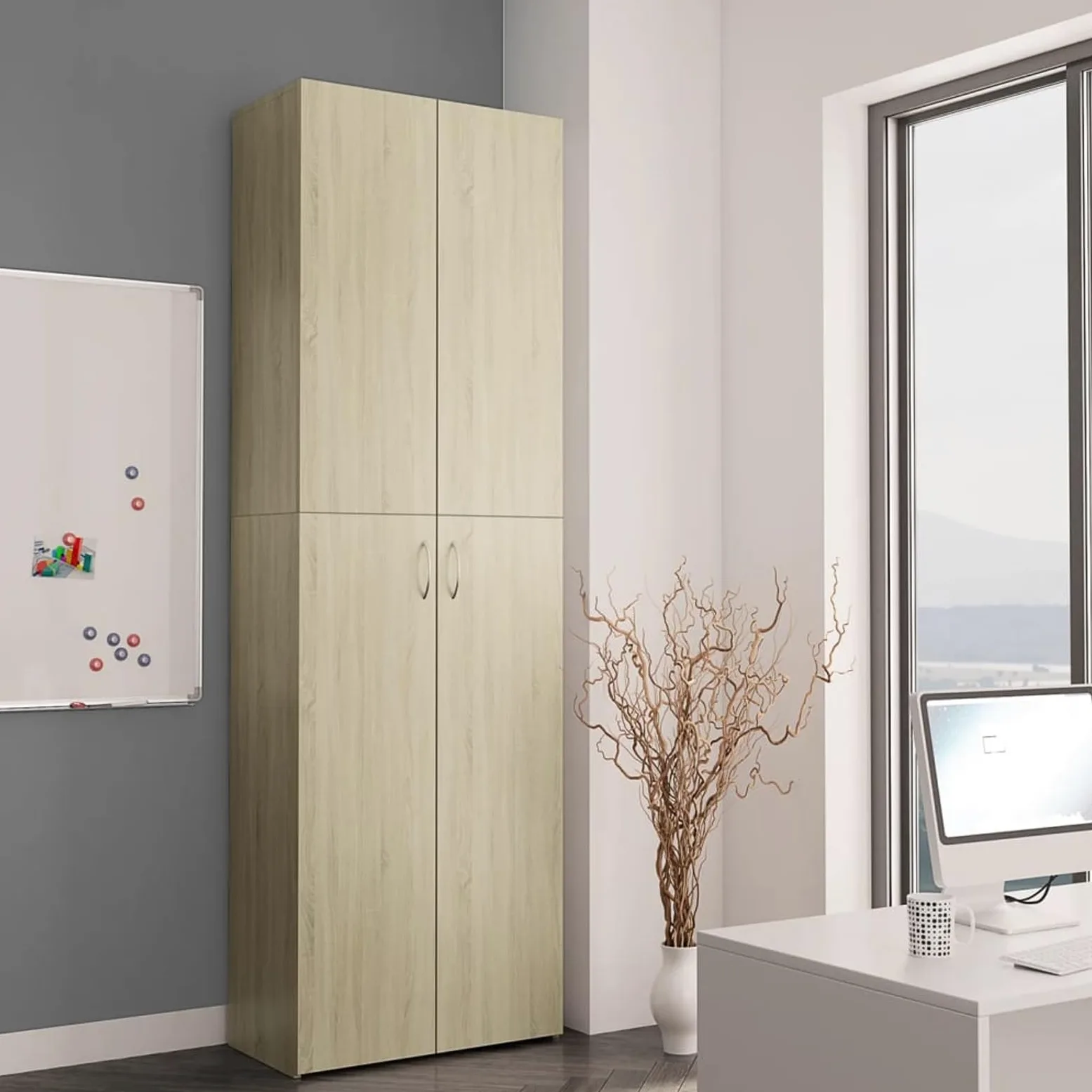 Armadio per Ufficio Rovere Sonoma 60x32x190cm Legno Multistrato,Armadio per Ufficio,Armadi Archivio,Armadio per Collezione per Ufficio-800300