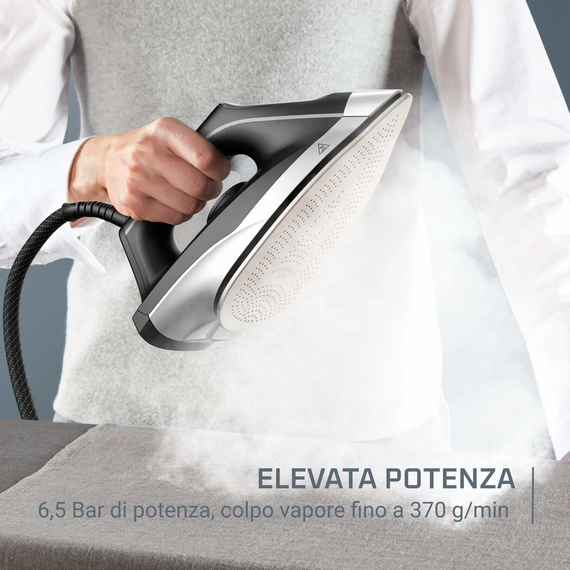 Rowenta Turbosteam, Ferro da Stiro con Generatore di Vapore ad Alte Prestazioni, Vapore Continuo da 120 g/min, Colpo Vapore da 370 g/min, Pressione 6.5 bar, Serbatoio da 1,7 L, Modalità Eco, VR8322