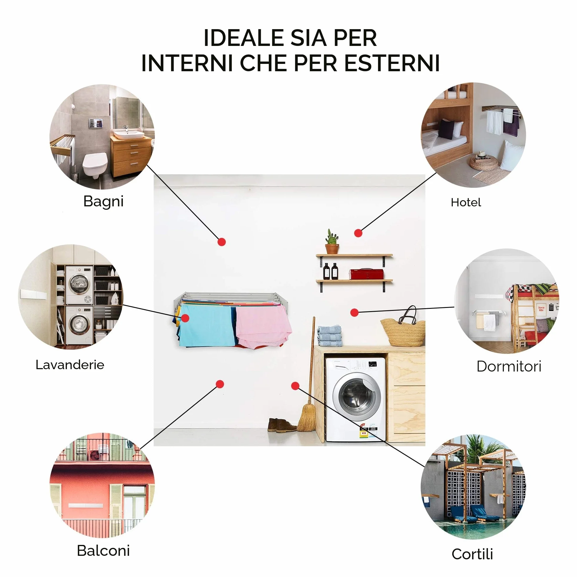 Step Up - Stendibiancheria da parete, retrattile, pieghevole, per interni o esterni, salvaspazio, design compatto ed elegante (120 cm, bianco)