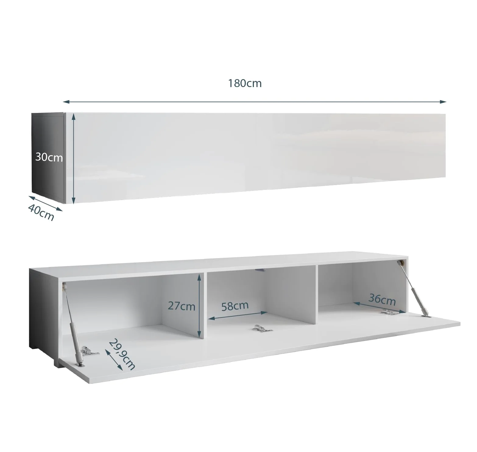 MB Muebles Bonitos, Mobile TV con piedini Aitana M2, Soggiorno Moderno, Bianco, 180x40x32cm