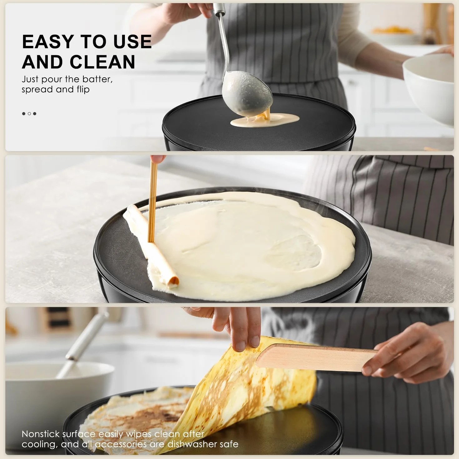 Yabano Crepes Maker Retro Ø 30 cm, con paletta e distributore di pasta, per crepes dolci e salate