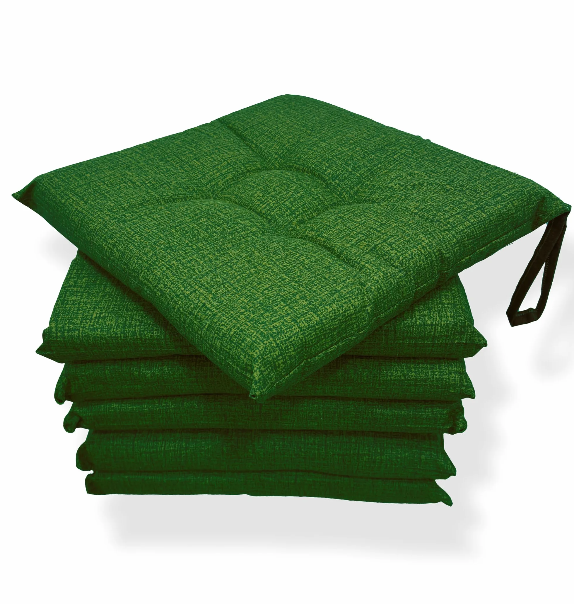 Set 6 Cuscini Sedia da Cucina in Cotone 40x40 cm Universali con Lacci di Fissaggio Imbottiti Made in Italy Verde