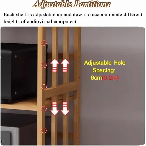 HiFi Rack Av Shelf Media Storage Cabinet, con ruote, Regolabile Scaffalatura video, Stoccaggio attrezzature stereo Rack e supporti, Mobileo-Video Scaffalatura