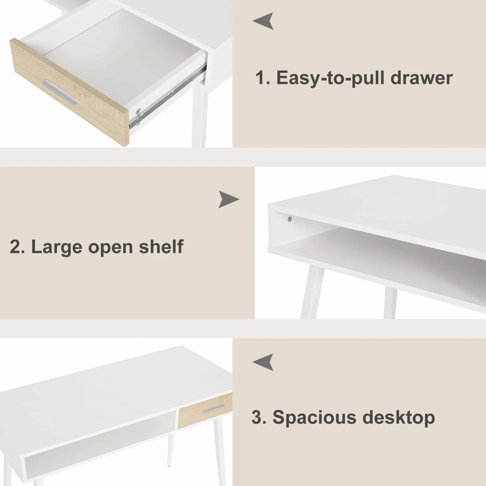 WOLTU Scrivania Bianca, Tavolo PC | con Cassetto e Ripiano, per Studio/Camera, 110x50x75 cm, Struttura Acciaio + Piano Legno