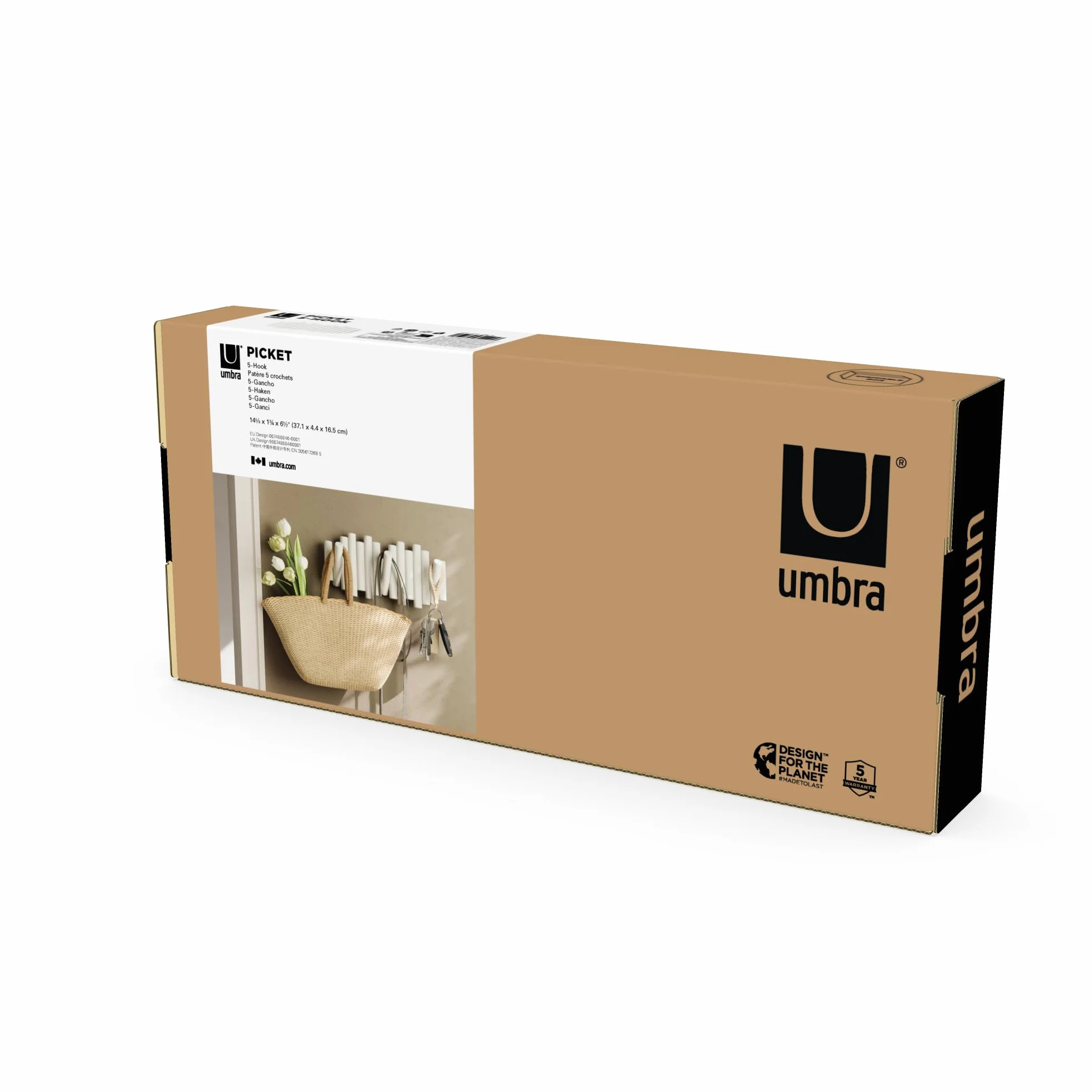 Umbra Picket 5 Appendiabiti da Parete Bianco Pino