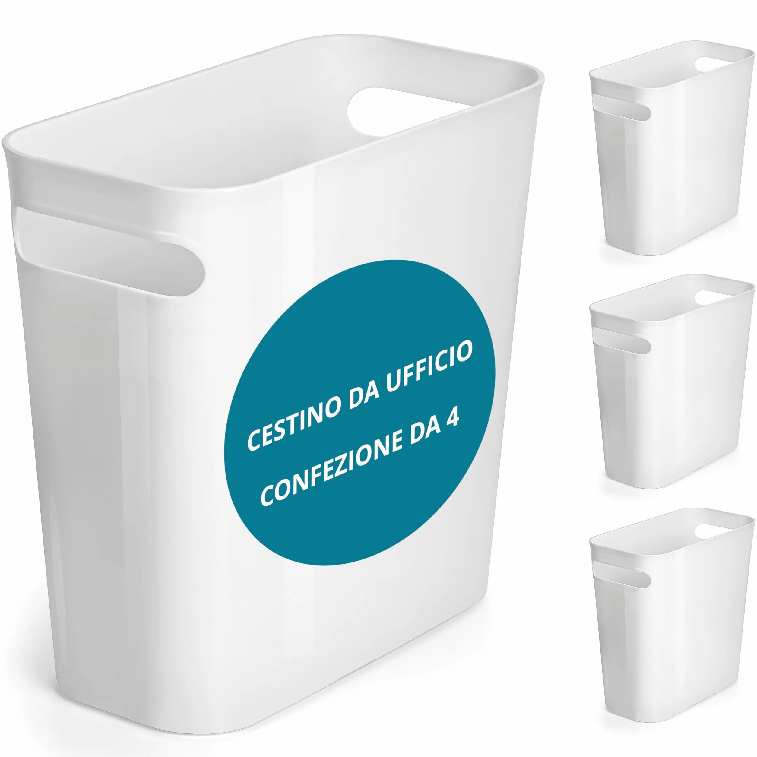 Bidone Pattumiera Bianco 6 l 4 Pezzi - Cestino Piccolo Plastica con Maniglie Integrate per Bagno, Cucina