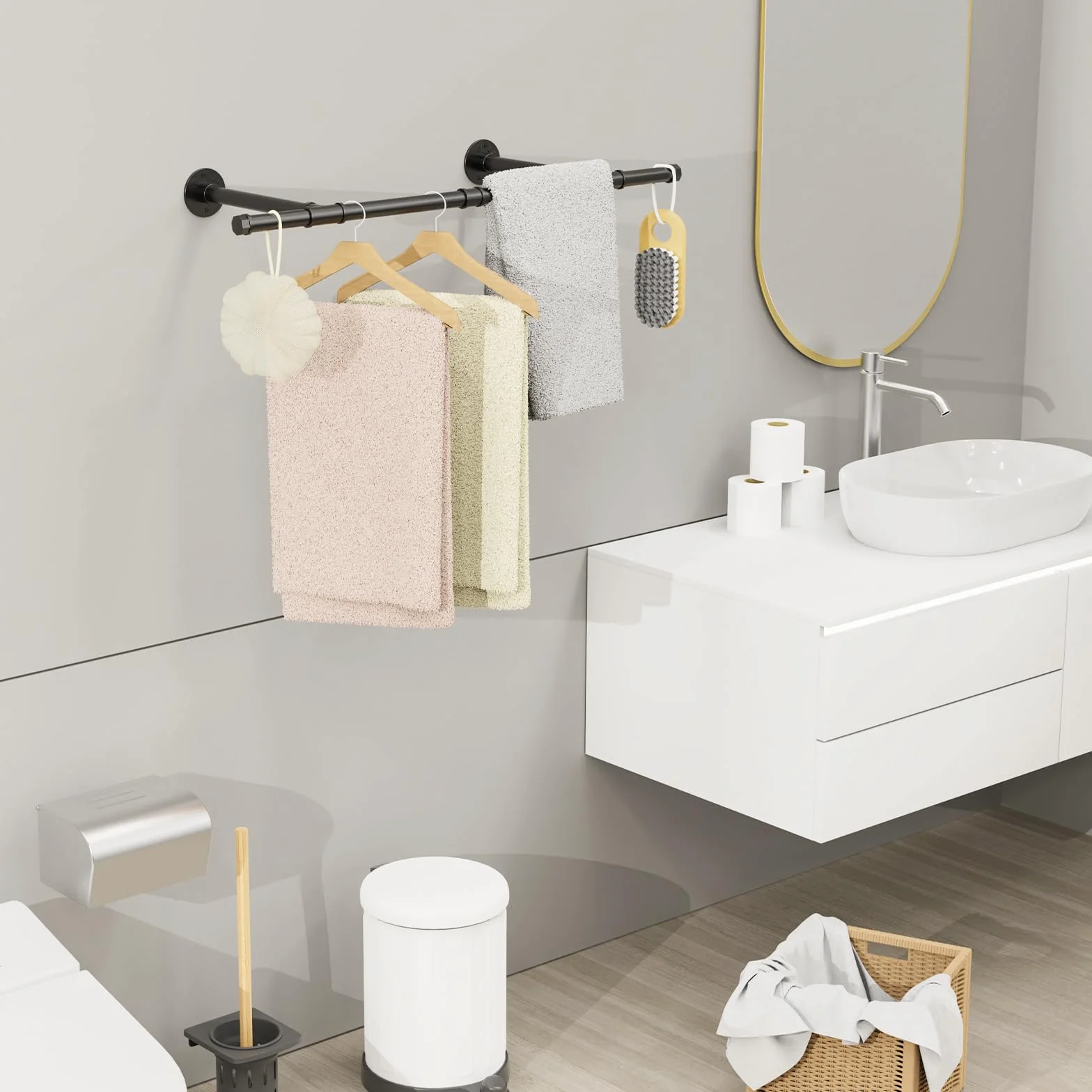 Barra Appendiabiti da Parete, Attaccapanni da Muro per Tubo Industriale 90 cm, Porta Abiti da Camera in Metallo Resistente per Balconi e Camere da Letto, 1 Pezzo, Nero