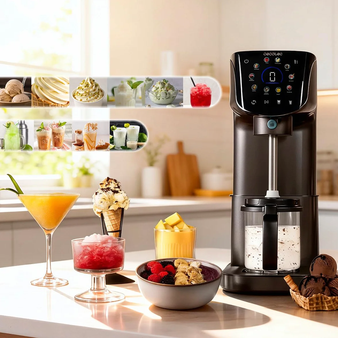 Cecotec Gelatiera - Macchina per Gelato e Dessert Congelati Gelatec 2100. 500W. 11 Programmi: Gelati. Sorbetti. Frullati. Frappè. Tecnologia CreamOn. Touch Screen. Capacità 2.1L con Tarrine BPA Free