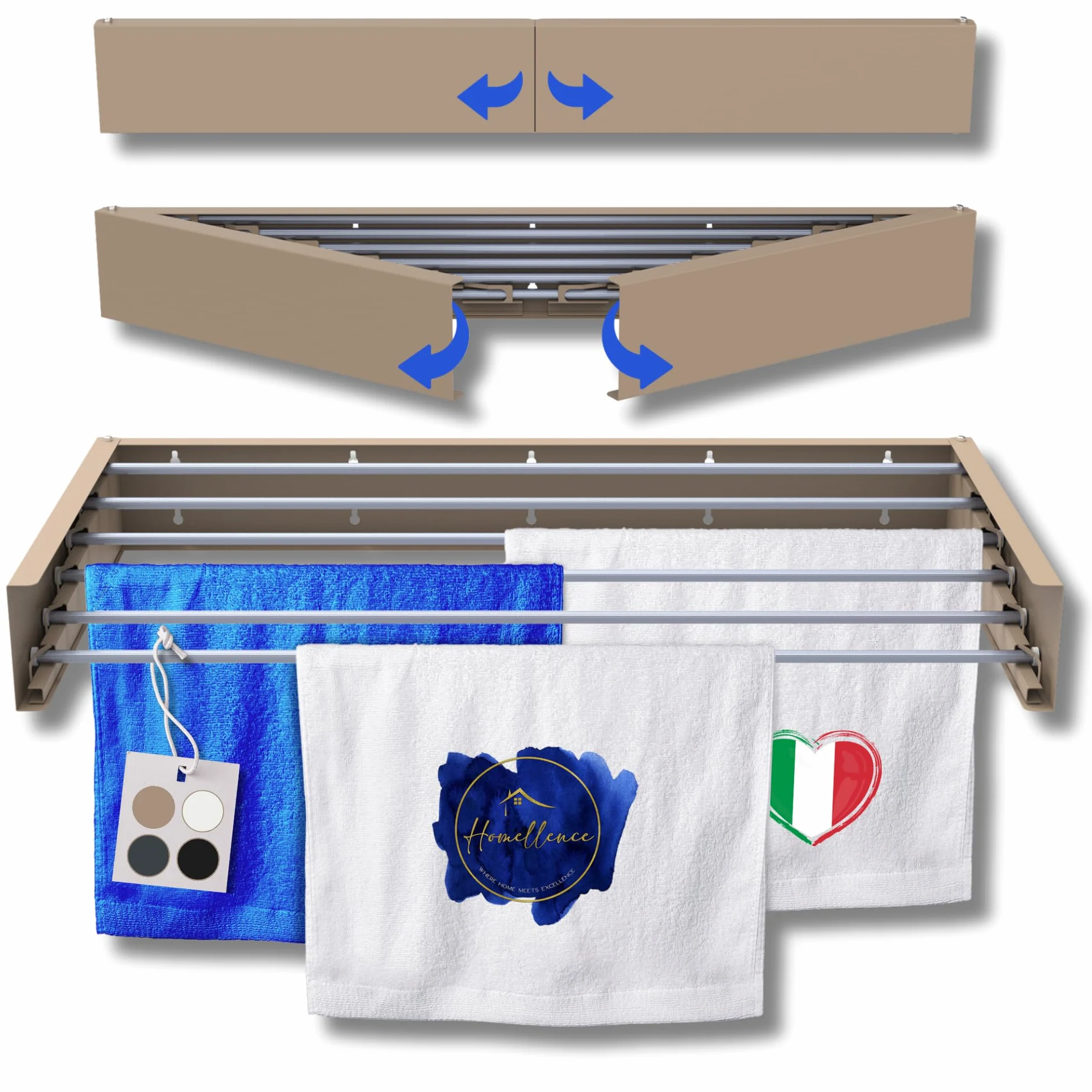 Homellence | Stendibiancheria a Parete | Stendino Salvaspazio Pieghevole da Muro | Stendino Estensibile per Interni ed Esterni | Bagno, Lavanderia | Acciaio Inox Resistente (Beige/Cappuccino, 100 cm)