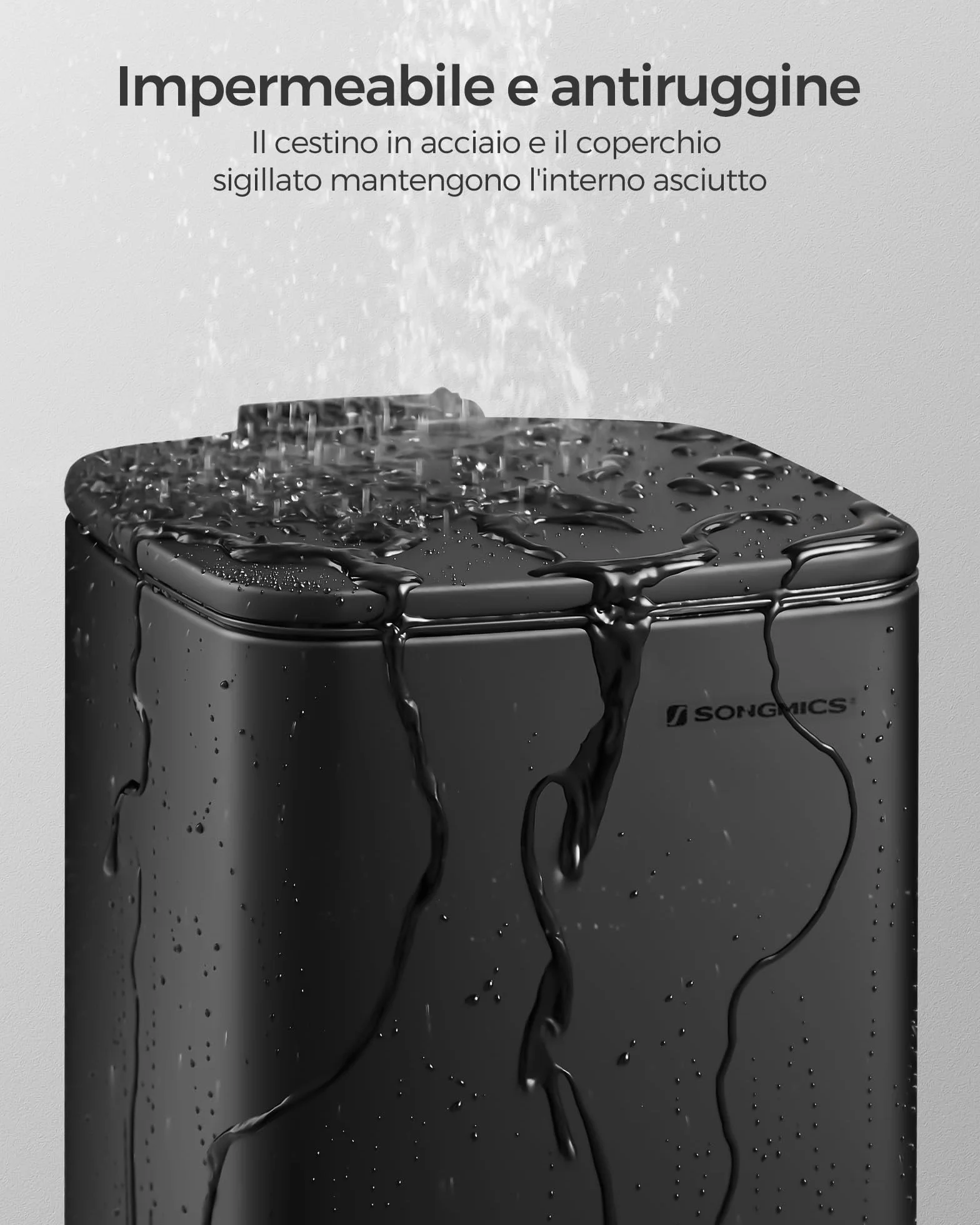 SONGMICS Pattumiera da Bagno 6 L Cestino a Pedale Acciaio Nero Coperchio a Chiusura Morbida