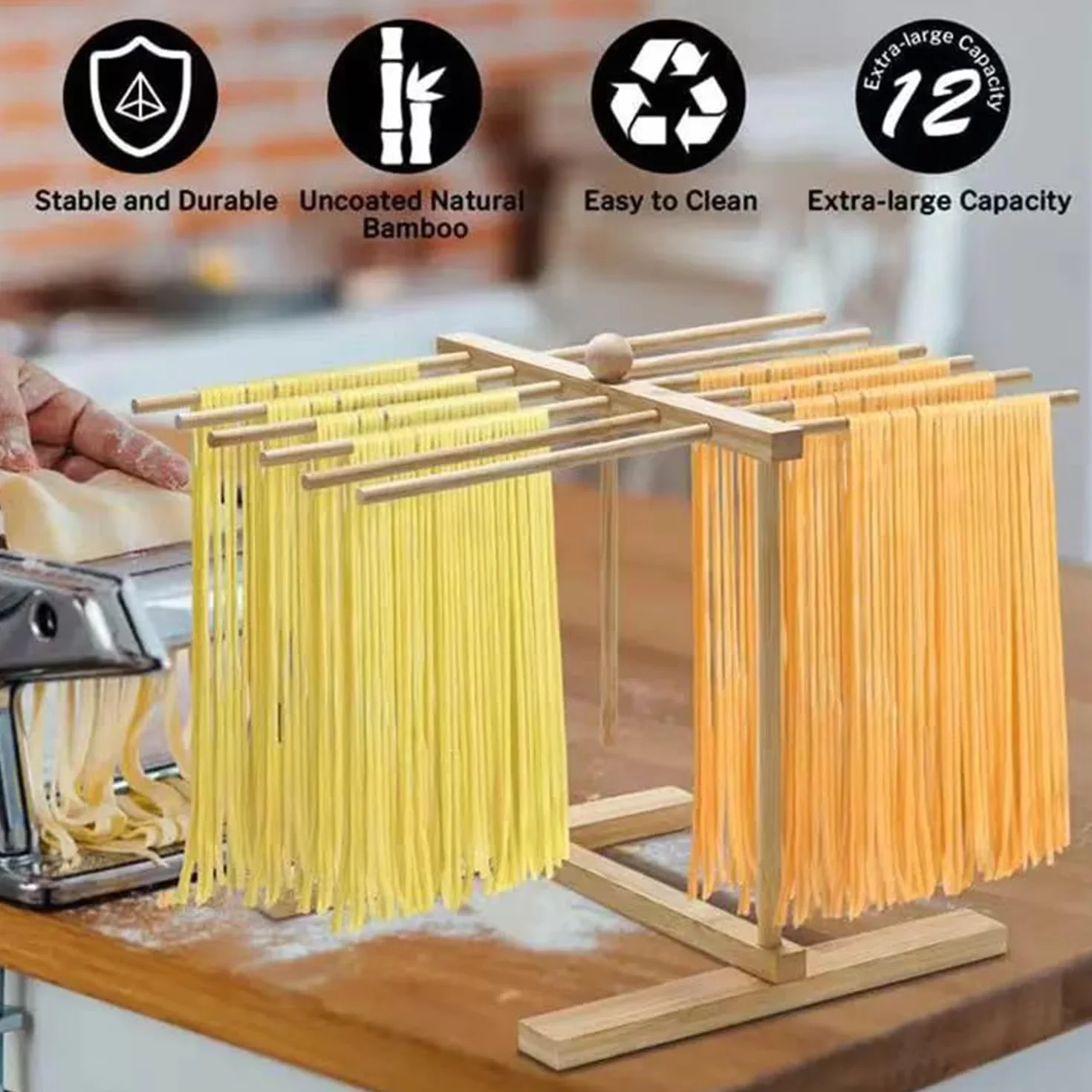Porta Pasta Fresca con 12 aste Asciuga Pasta，asciuga Pasta Fresca，stendi Pasta Fresca，Facile da Pulire, risparmia Spazio