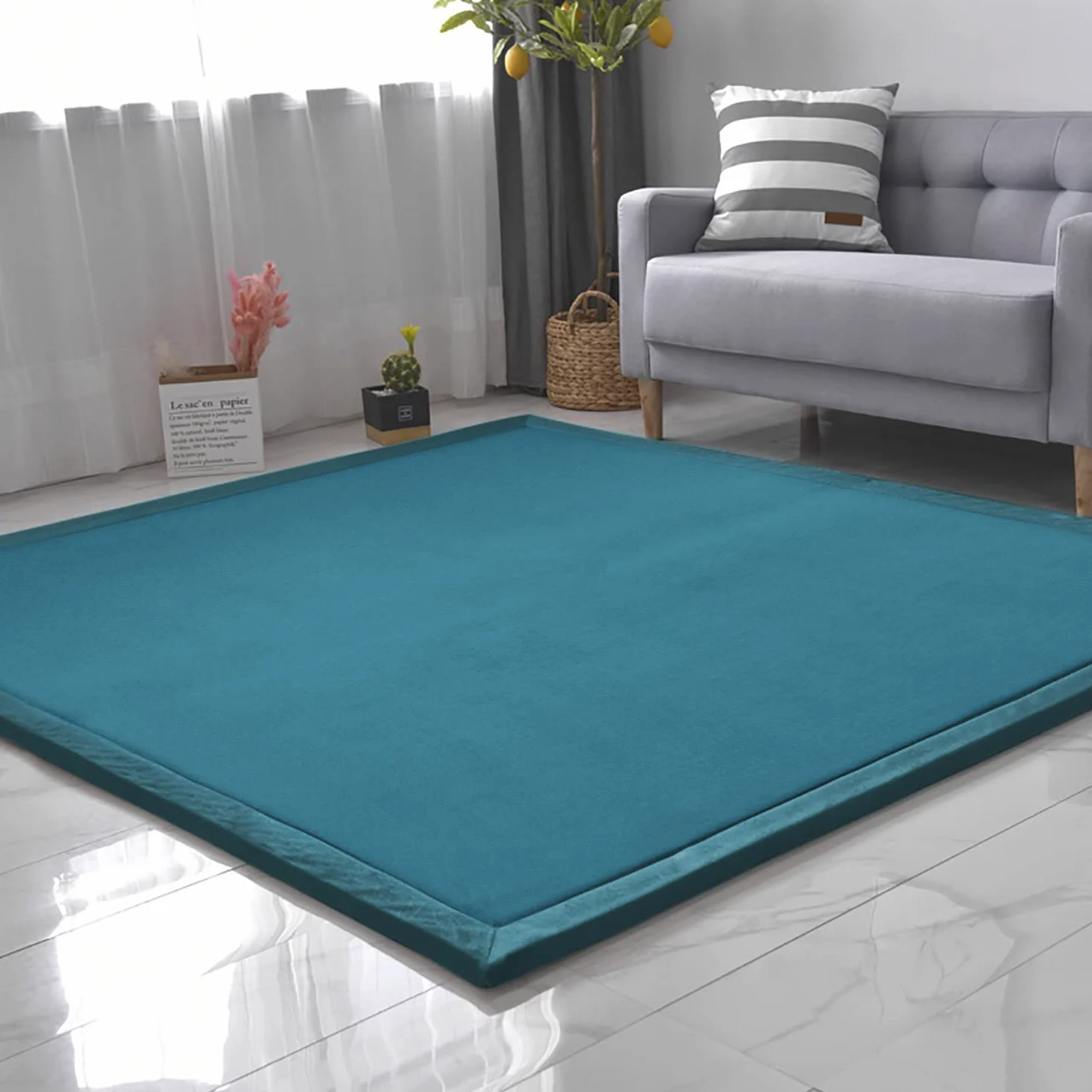Loartee Coral Velvet Tappetino Area tappeti Gioco Tappetino per Gattonare per la cameretta del Bambino,Blu,200 * 200cm