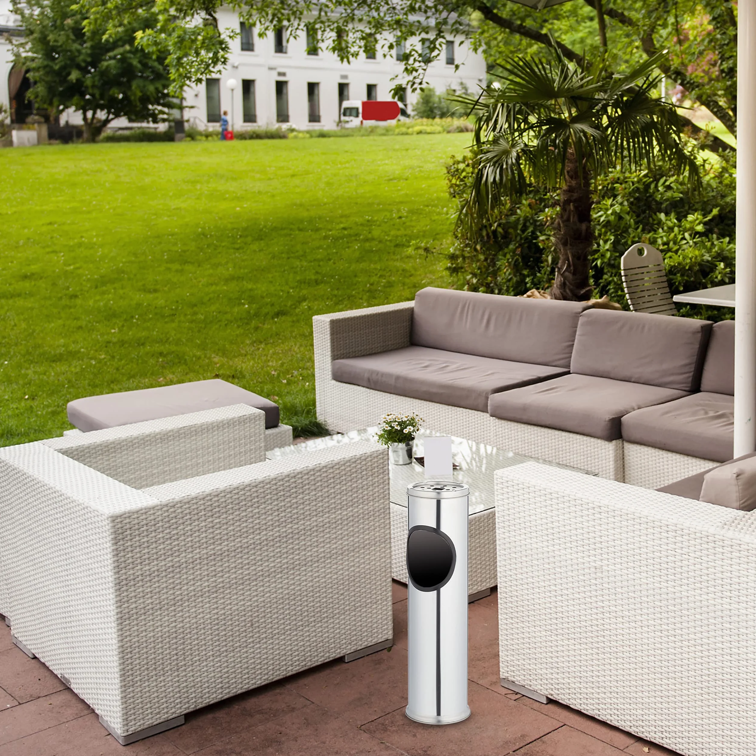 Relaxdays Posacenere da Esterno con Pattumiera Integrata, Argentato
