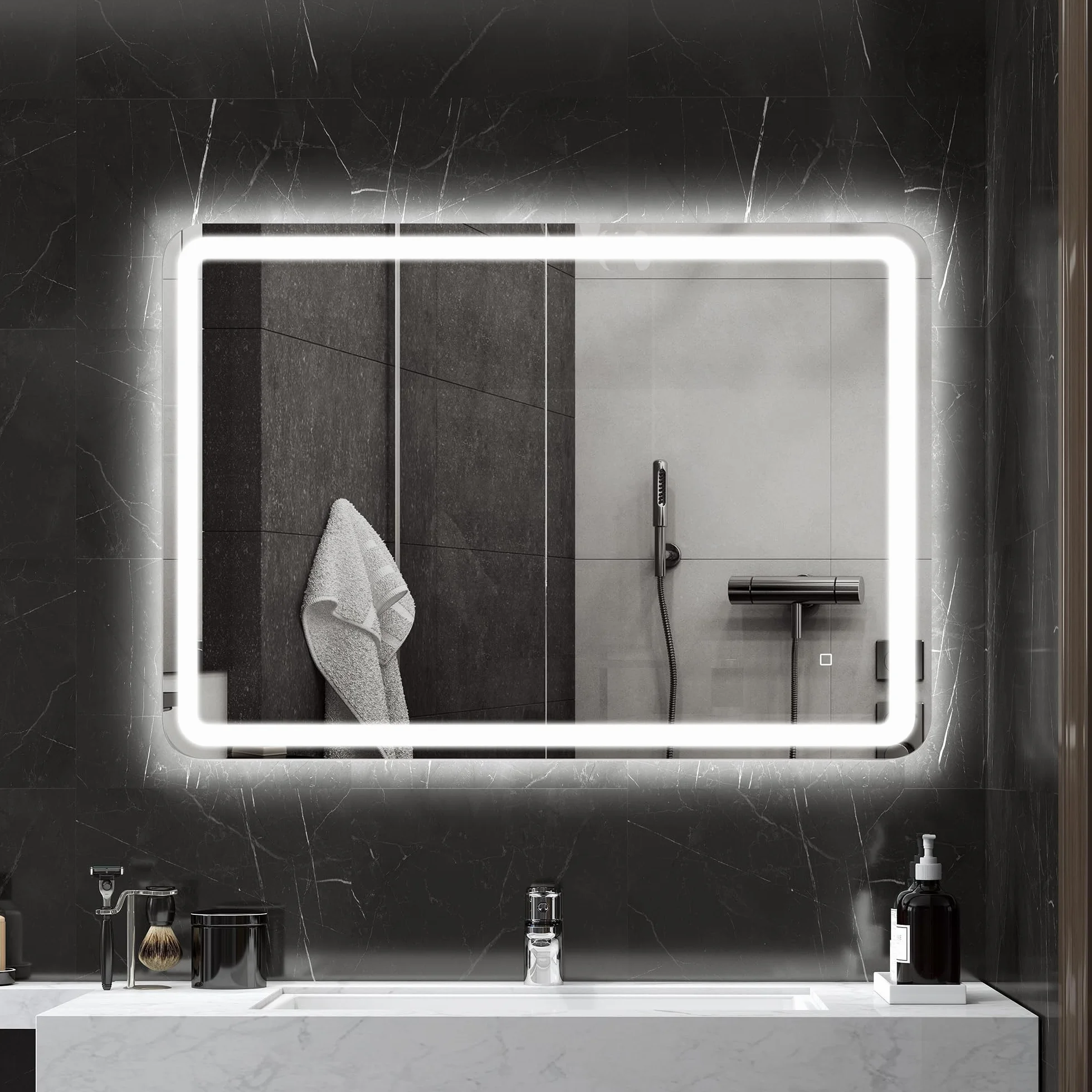 HOMCOM Specchio Bagno con Luce LED 70x100cm, Specchio da Parete con 3 Colori Dimmerabile, Funzione Memoria, Antiappannamento, Interruttori Touch, in Vetro Temperato, IP44, Orizzontale/Verticale