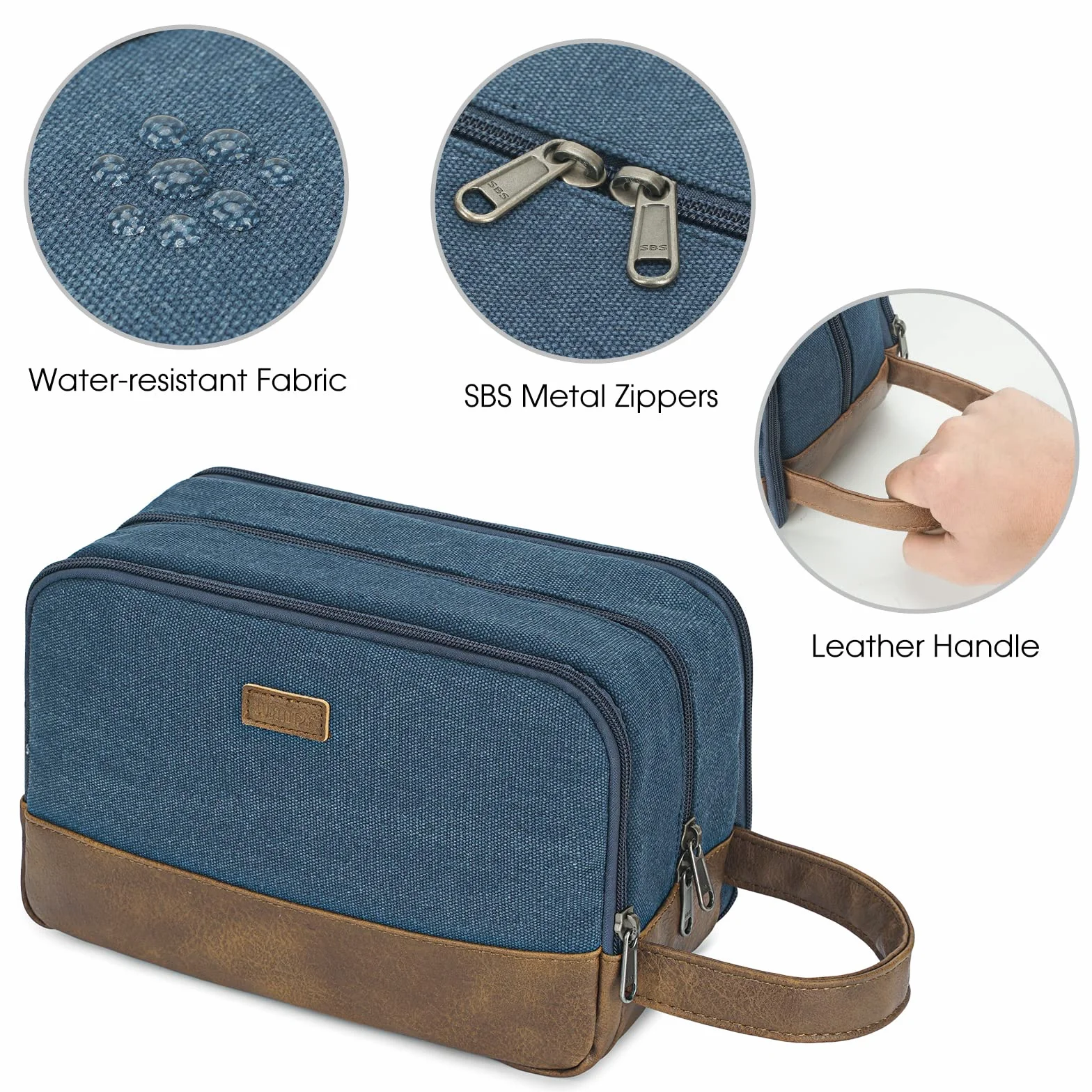 WANDF Beauty Case Uomo da Viaggio – Borsa da Toilette Impermeabile Organizer Capiente per Accessori da Barba e Igiene, con Manico Laterale (Blu)