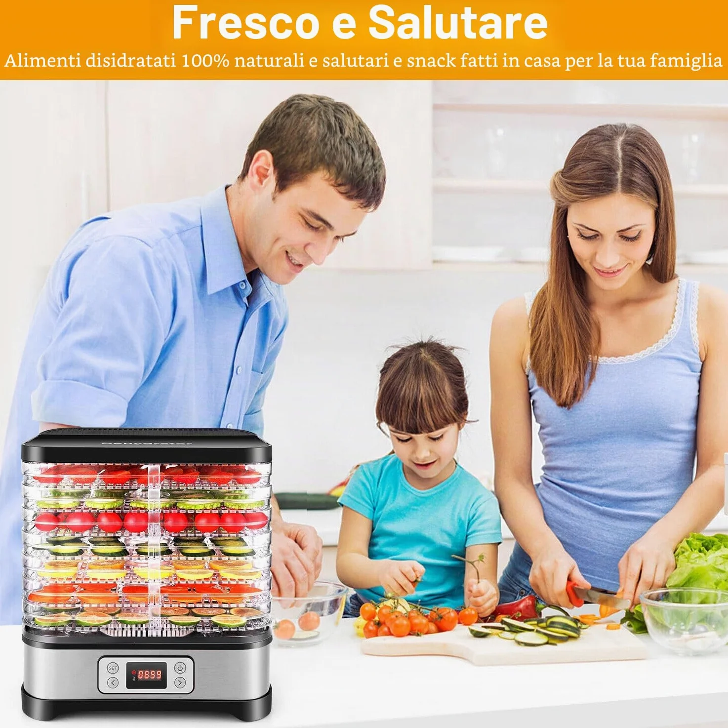 Nictemaw Essiccatore automatico da 400 W, Essiccatore per alimenti con 8 Pallet, Essiccatore per carne, frutta e verdura, temperatura regolabile 35-70 ℃, Argento Nero