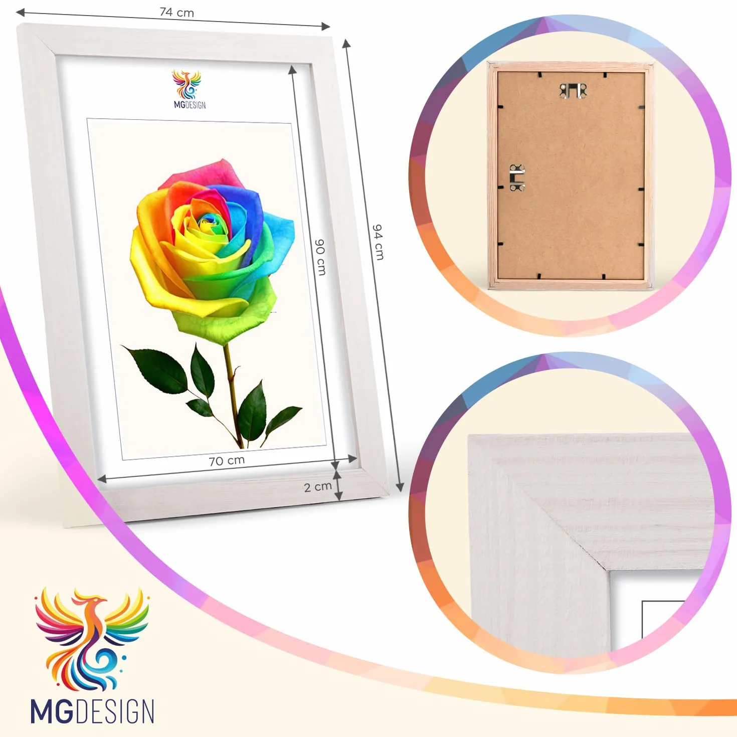 MG Design Cornice portafoto 70 x 90 cm Legno Bianco Vetro Acrilico Infrangibile