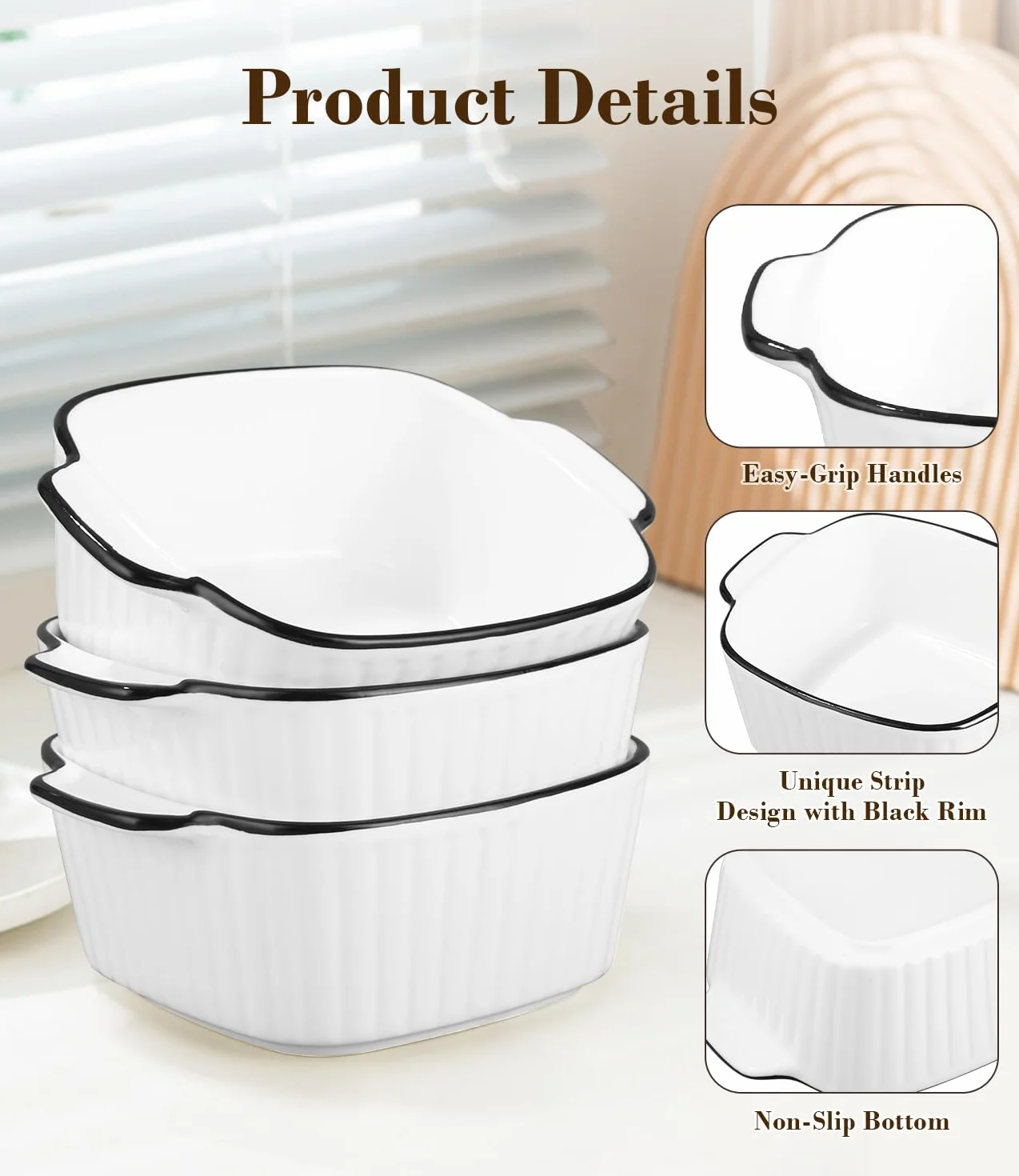 4 Pezzi Kit Piccole Pirofila da Forno, 400ML Set Teglie da Forno in Ceramica, 14.5 x 11.5 x 5.5 cm Piatti da Forno Quadrati, Pirofile da Forno in Ceramica con Manici, per Airfryer, Forno e Microonde