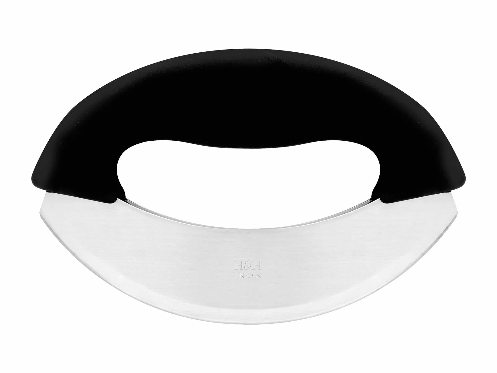 H&H Mezzaluna Doppia Lama, Acciaio Inox, Nero, 15x9.5 cm