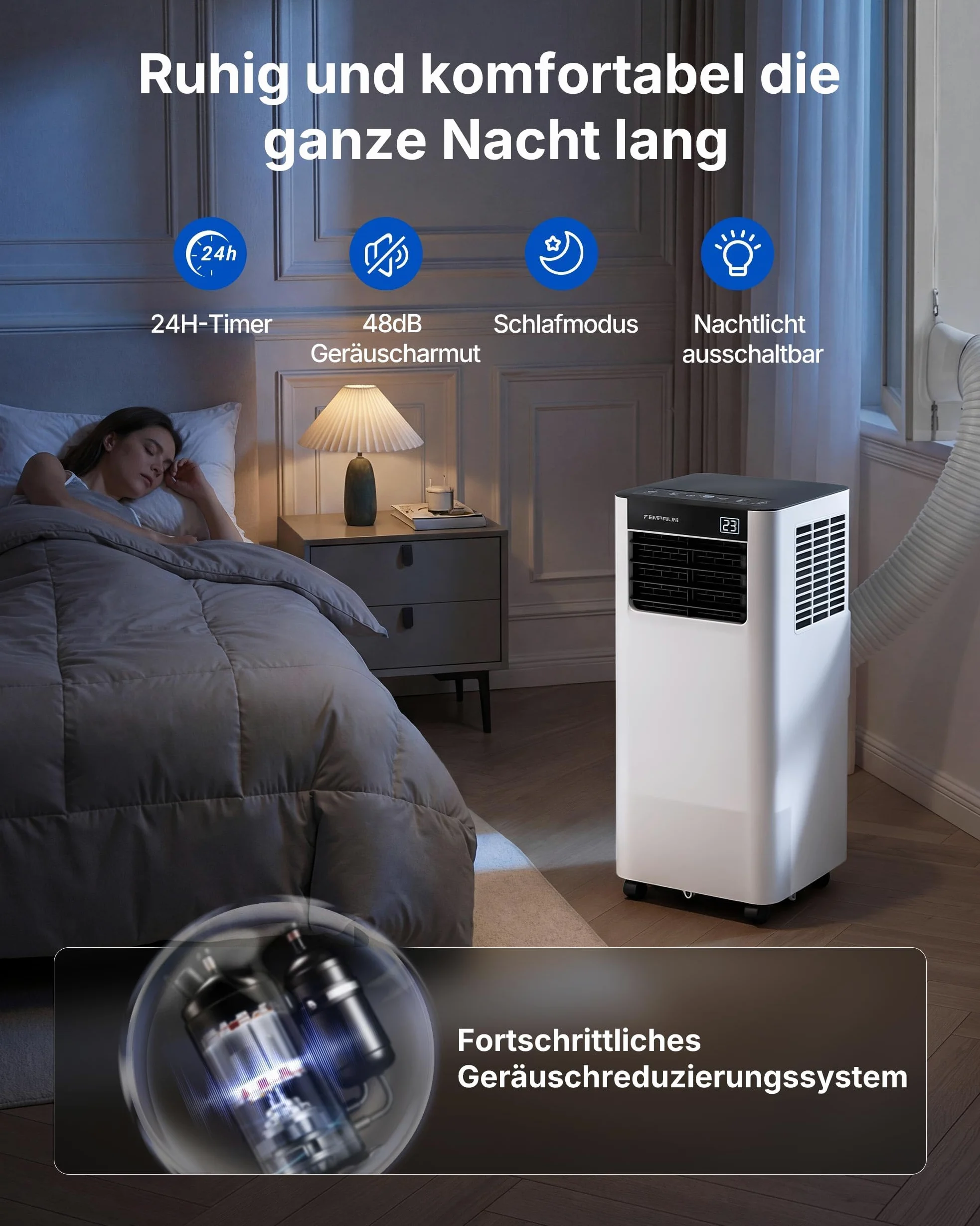 Condizionatore Portatile 9000 BTU, Temprium Climatizzatore Portatile 3-in-1, Controllo tramite App/Telecomando, Kit di Tenuta per Finestra, Timer 24H, Funzionamento Silenzioso <48 dB, Copertura 25 m²