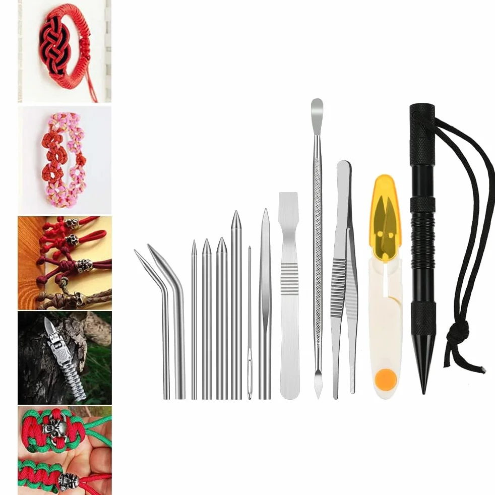 WANGCL Set 14 Aghi Paracord FID Accessori Punta Marlin Dado Prolunga Acciaio Inox Nero