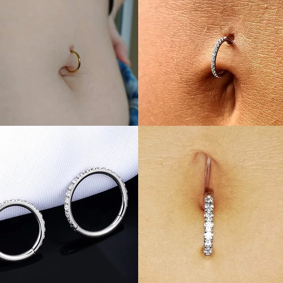 OUFER 14G 8-12mm Oro Piercing Ombelico Cerchio Anello Corto Barra Lungo Ball CZ Palline Argento Barbell Navel Bar Belly Button Rings Gioiello Donna 1.6mm