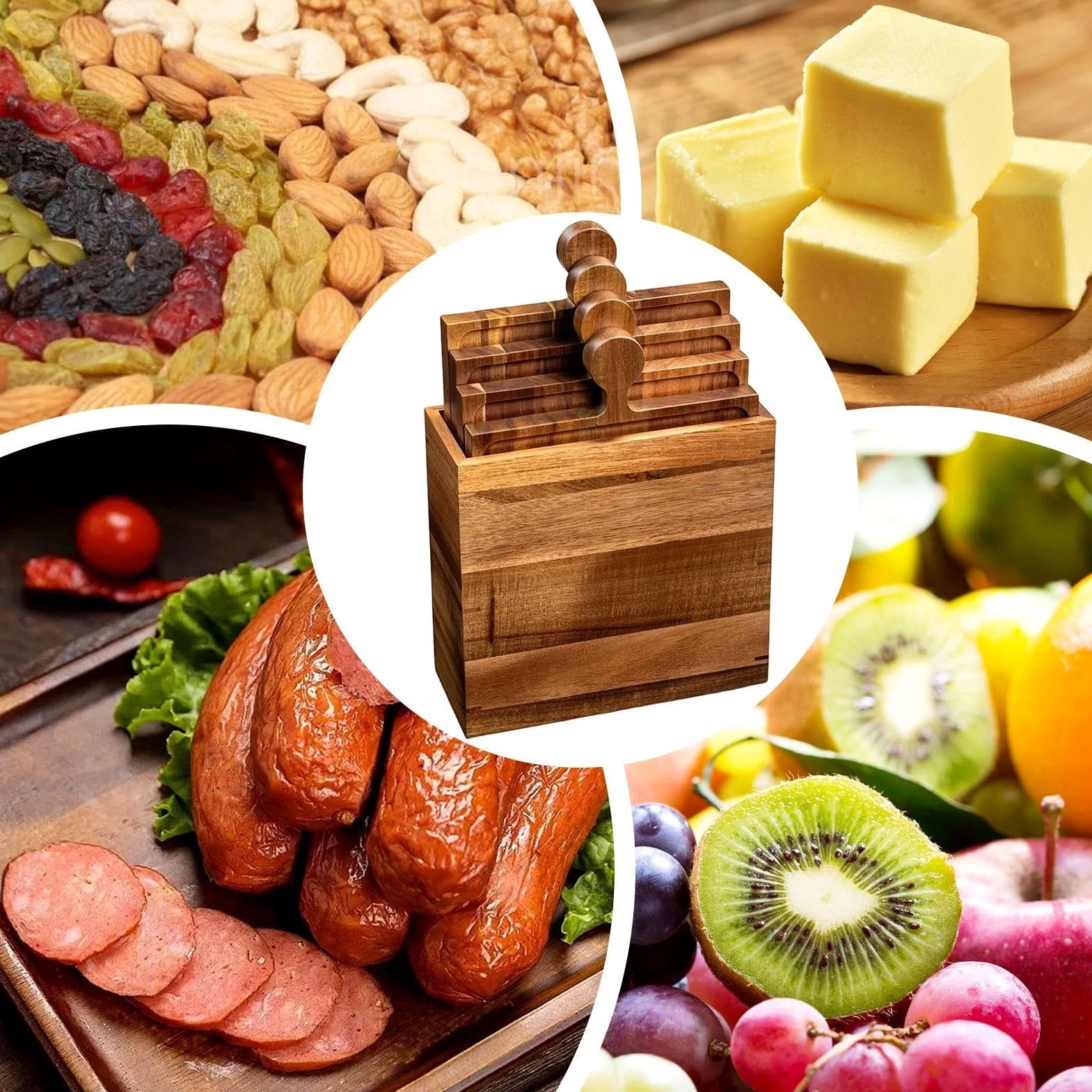 Charcuterie Board - 4-Piece Interlocking Wooden Serving Platter, Multi-Function Food Presentation Set with Sturdy Bamboo Construction, Ideal for Family Hostess Kitchen Party Wedding Holiday Apartment