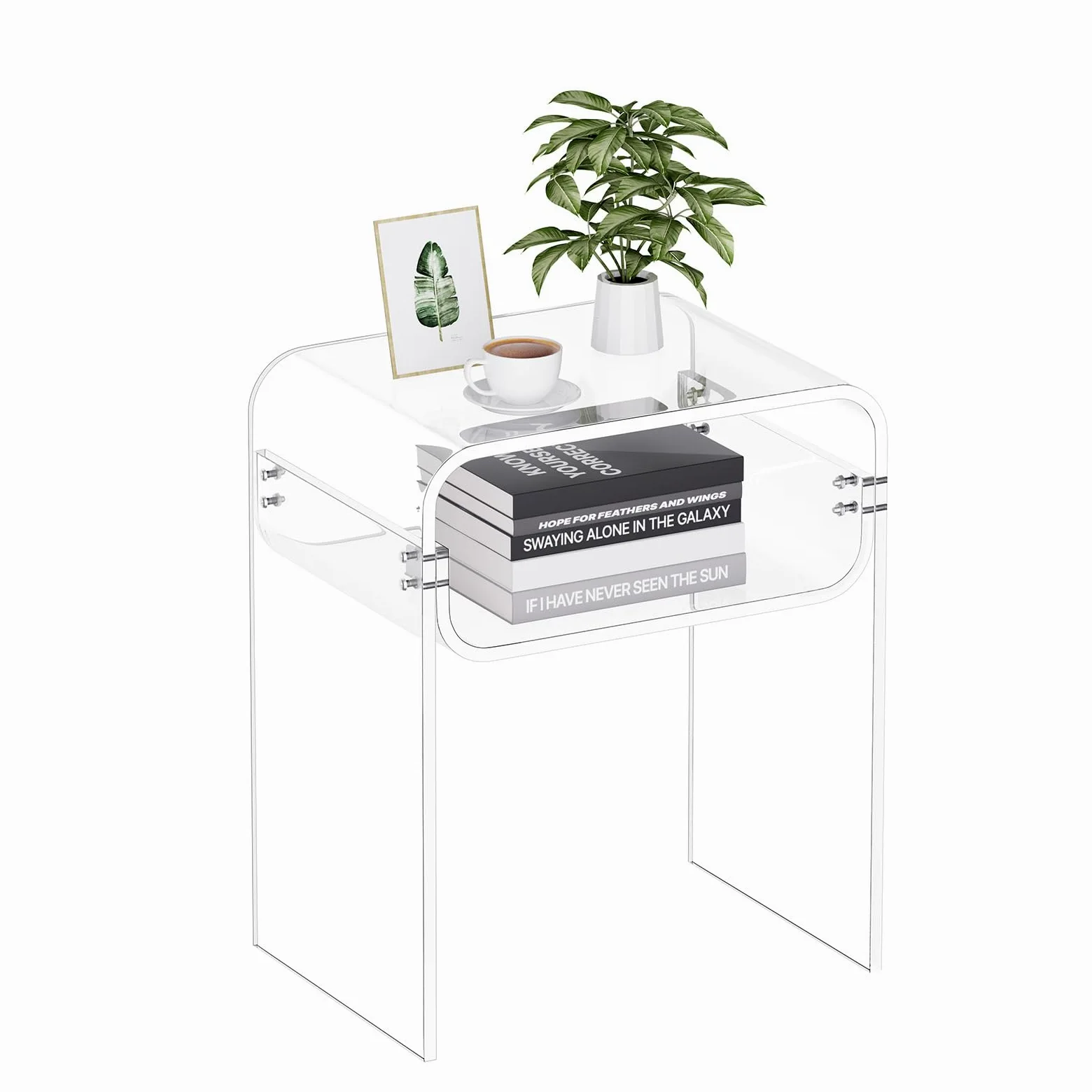 VEVOR Tavolino in Acrilico, Comodino Trasparente a 2 Livelli con Ripiano, Rettangolare Moderno in Acrilico, Comodino Spesso per Camera da Letto, Soggiorno, Studio, 30 x 40 x 50 cm