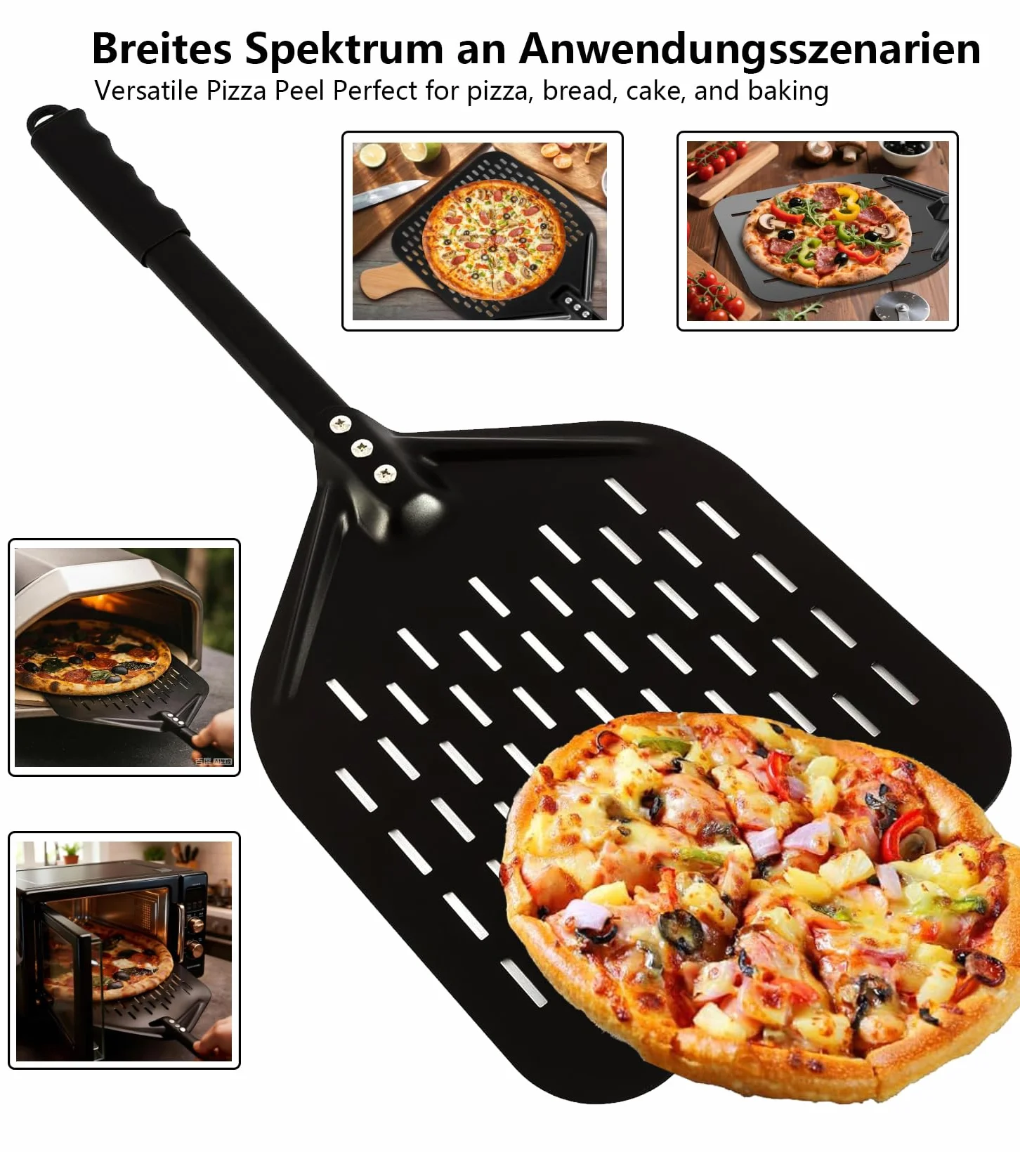 Pala perforata per pizza in alluminio anodizzato 7x12 pollici con impugnatura rimovibile