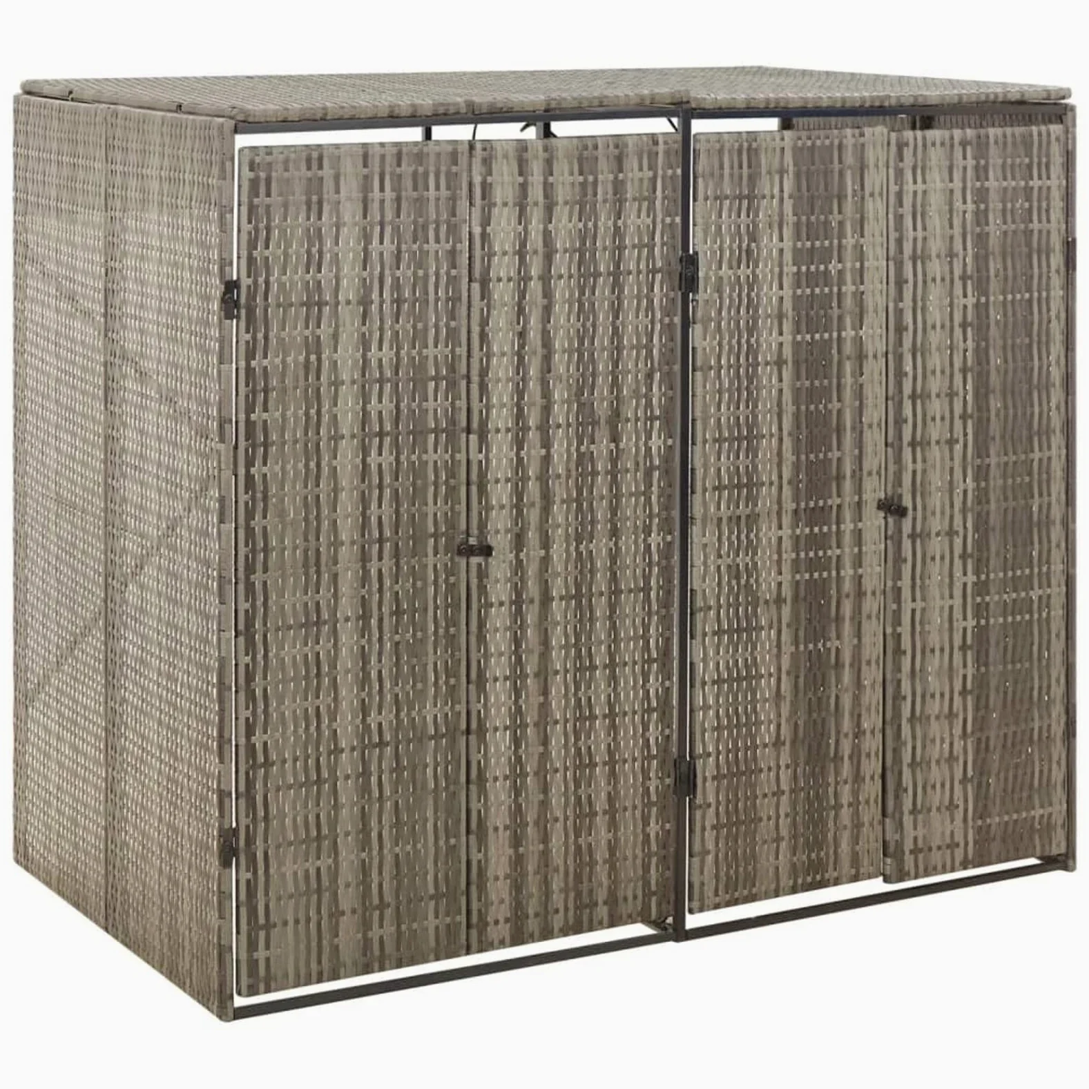 Festnight Copribidone Doppio, Mobile Spazzatura, Copri Bidoni Pattumiera, Bidoni Spazzatura ​pattumiera da Giardino, Grigio 140x80x117 cm in Polyrattan