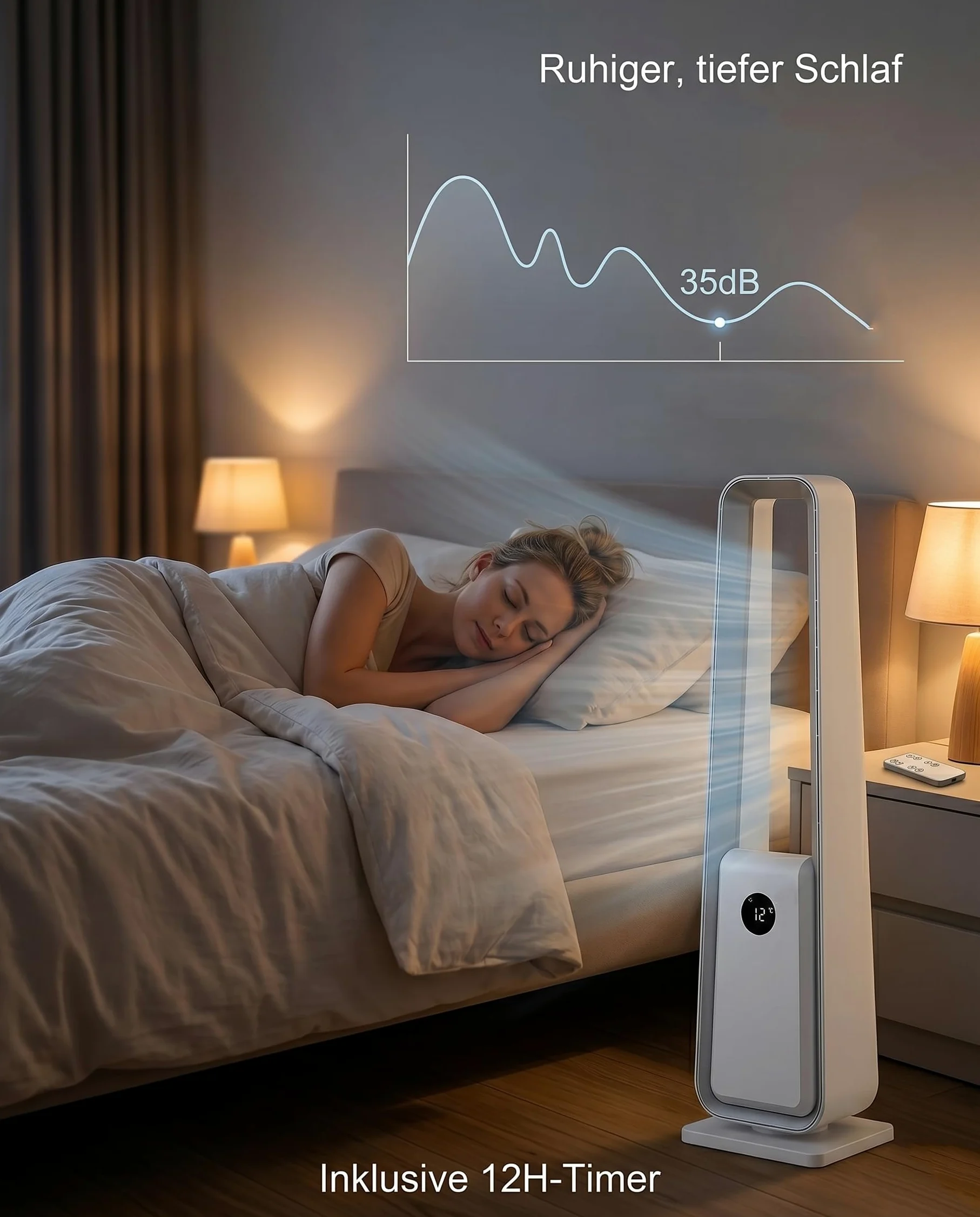 Ventilatore senza pale : ventilatore a torre da pavimento con telecomando, 24 livelli, 3 modalità e timer da 12 ore, ventilatore senza pale silenzioso per camera da letto e soggiorno