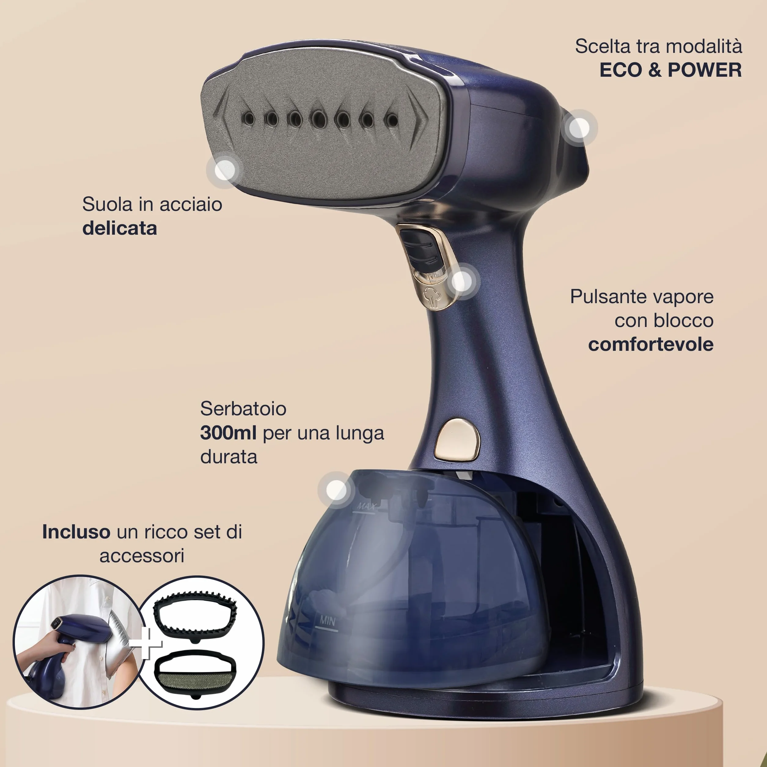 LEBENLANG Ferro Stiro Verticale 1500W Vapore 25g/min Tank 300ml Guanto Stiratrice Verticale Steamer Vestiti