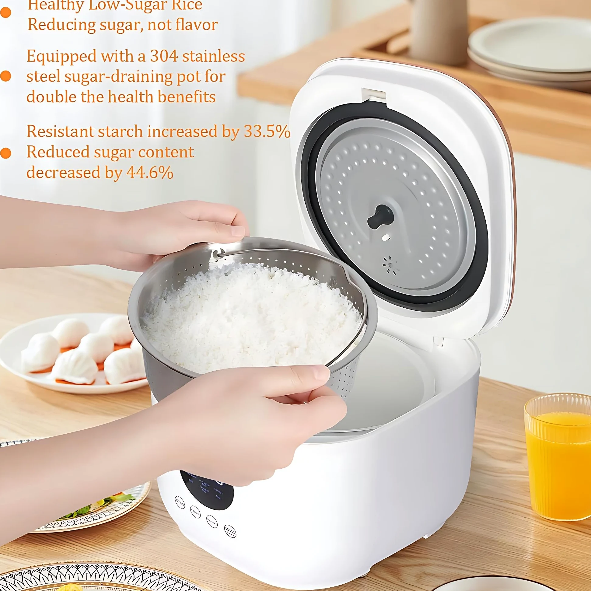 Cuociriso a Basso Contenuto di zuccheri, cuociriso Portatile da 3 Litri, 5 modalità di Cottura, appuntamento Intelligente per 24 Ore, conservazione del Calore per 8 Ore, Interno in Ceramica