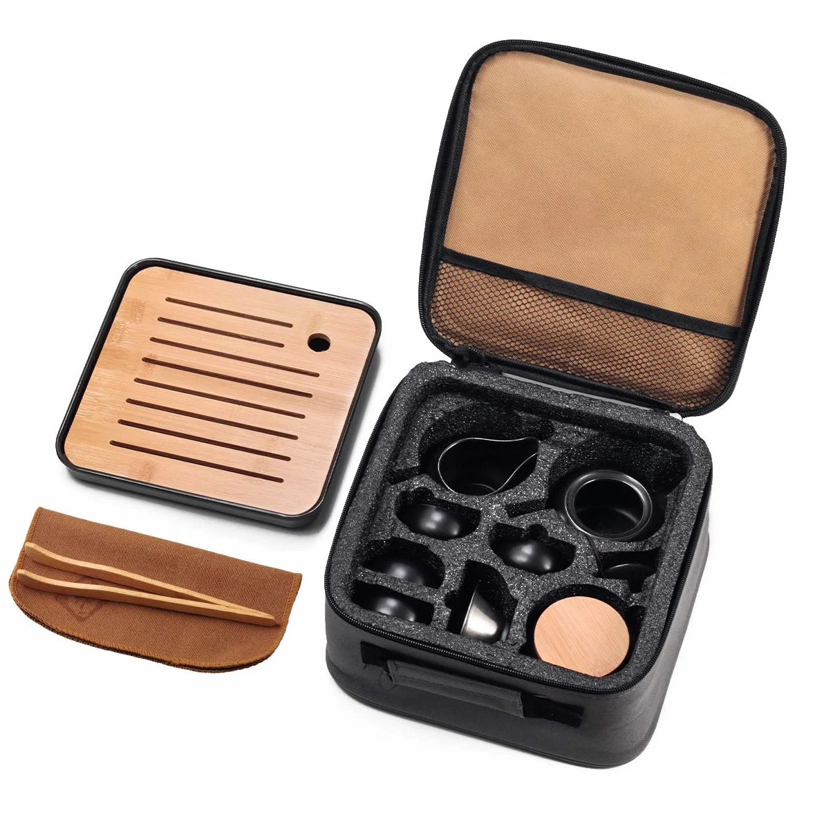 Set di tazze da tè con vassoio in ceramica - Teiera portatile da viaggio per picnic all'aperto