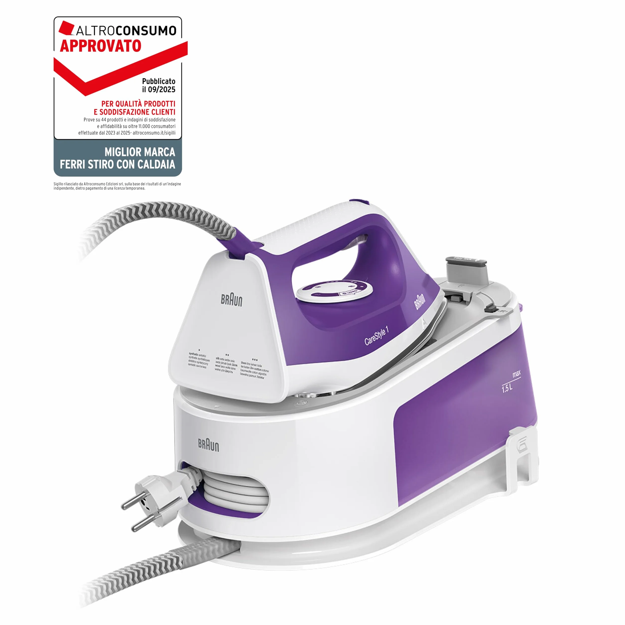 Braun Carestyle1 IS1014VI Ferro Generatore Di Vapore Con 5 Anni Di Assistenza, Carica Continua, Termostato Regolabile, Tanica 1,5L, AUTOSPEGNIMENTO, Colpo vapore 360g/min, Sistema Sicurezza, Viola