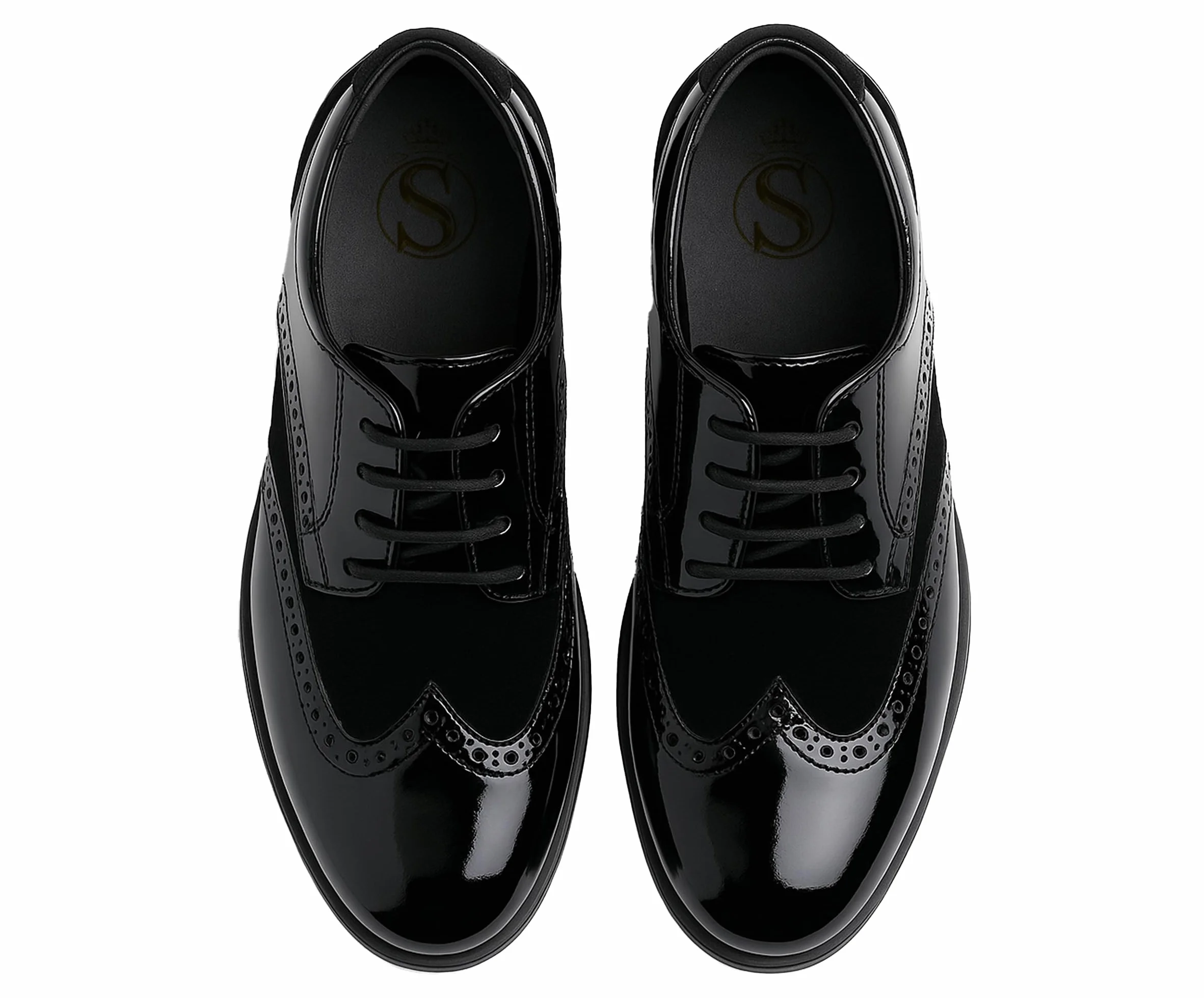 Scarpe Eleganti da Ragazzo in Pelle Scamosciata Verniciata Calzature da Sposa Formali Brogue Stringate