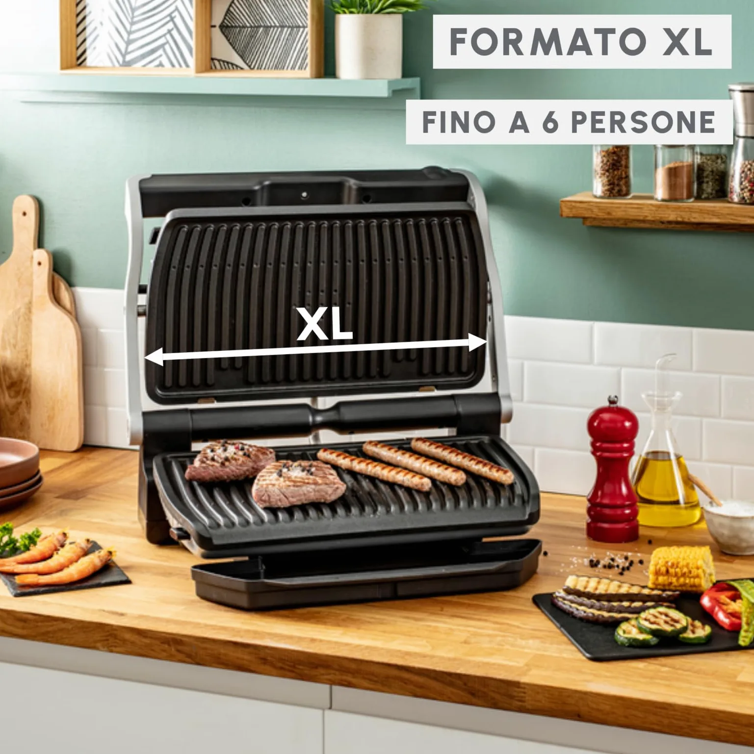 Moulinex Optigrill+ XL, Griglia Elettrica da Interno Ideale per Cucinare Carne, Pesce e Verdure, Indicatore di Cottura e 9 Programmi Automatici, Piastre Antiaderenti, GI722D