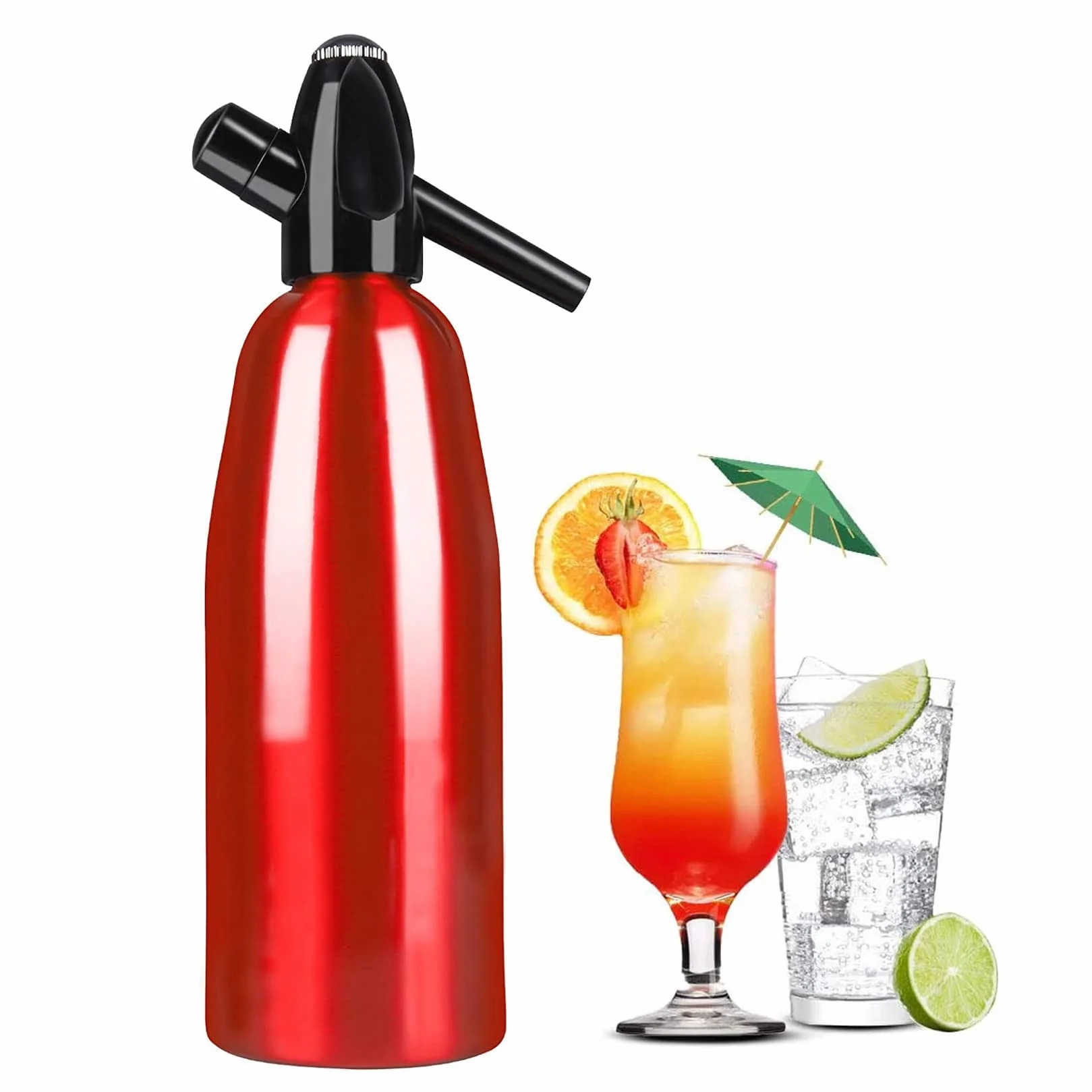 1 Litro Di Soda Sifone Bottiglia, Soda Sifone Seltz Cocktail Barista Acciaio Inossidabile, Produzione Di Soda Gassata Acqua Frizzante Per Succhi Di Bevande Cocktail (red)