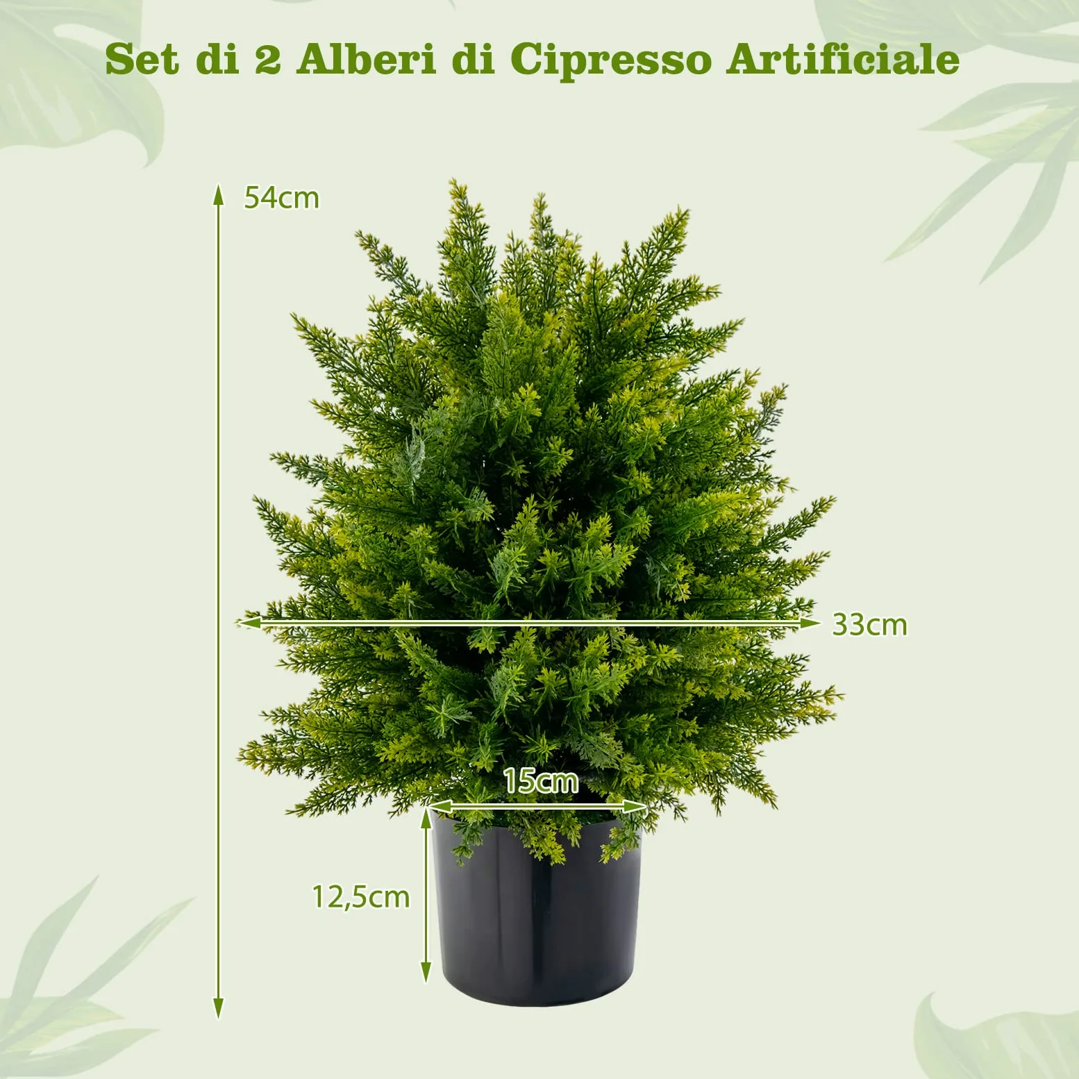 COSTWAY Pianta Finta 54 cm, Cedro Artificiale Resistente ai Raggi UV con Vaso Riempito di Cemento e Foglie Lussureggianti, Alberi Artificiali da Esterno e Interno