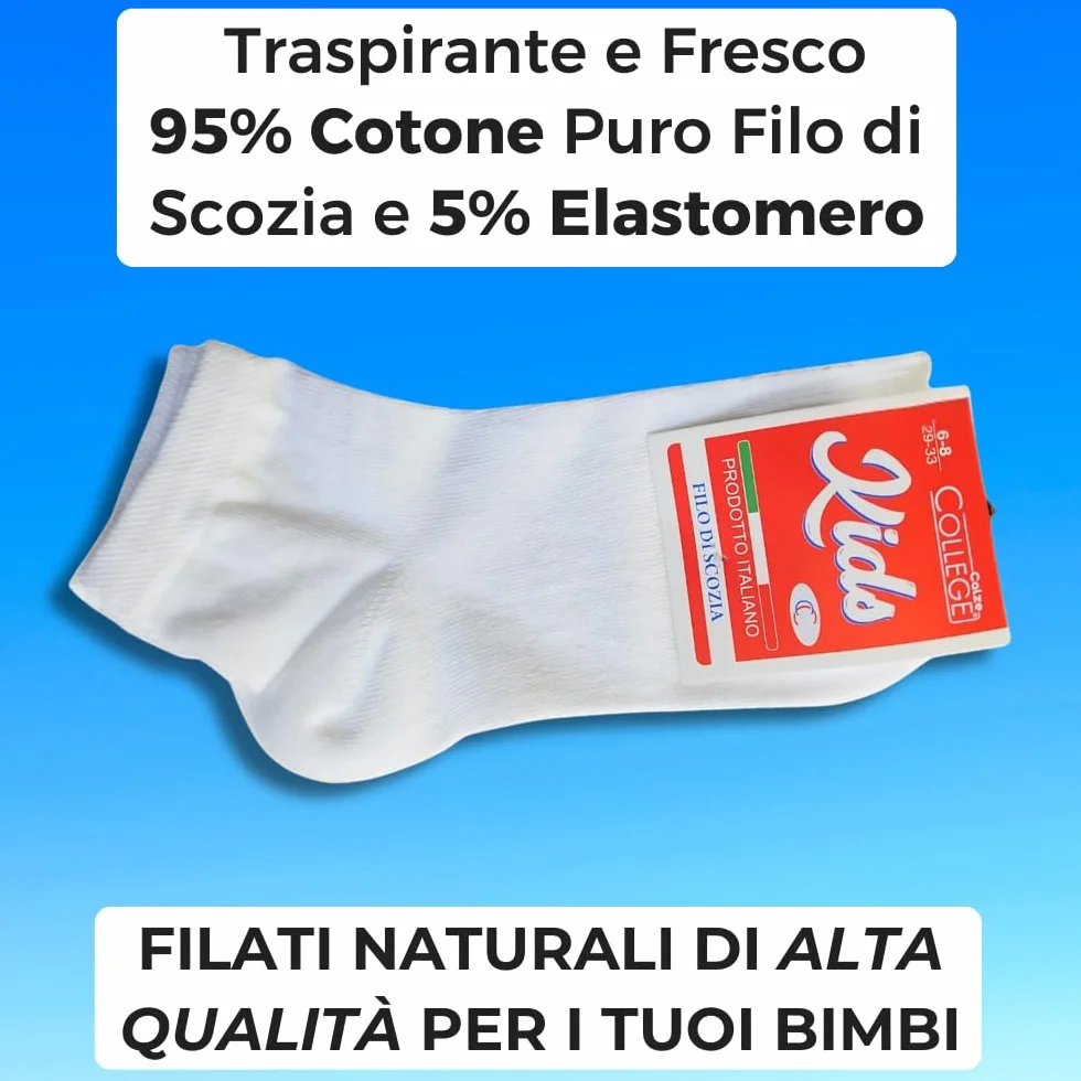 Paia Calzini Filo di Scozia Bambino Sneakers Calzini Corti Unisex Calze Corte Sopra Caviglia 100% Italiana