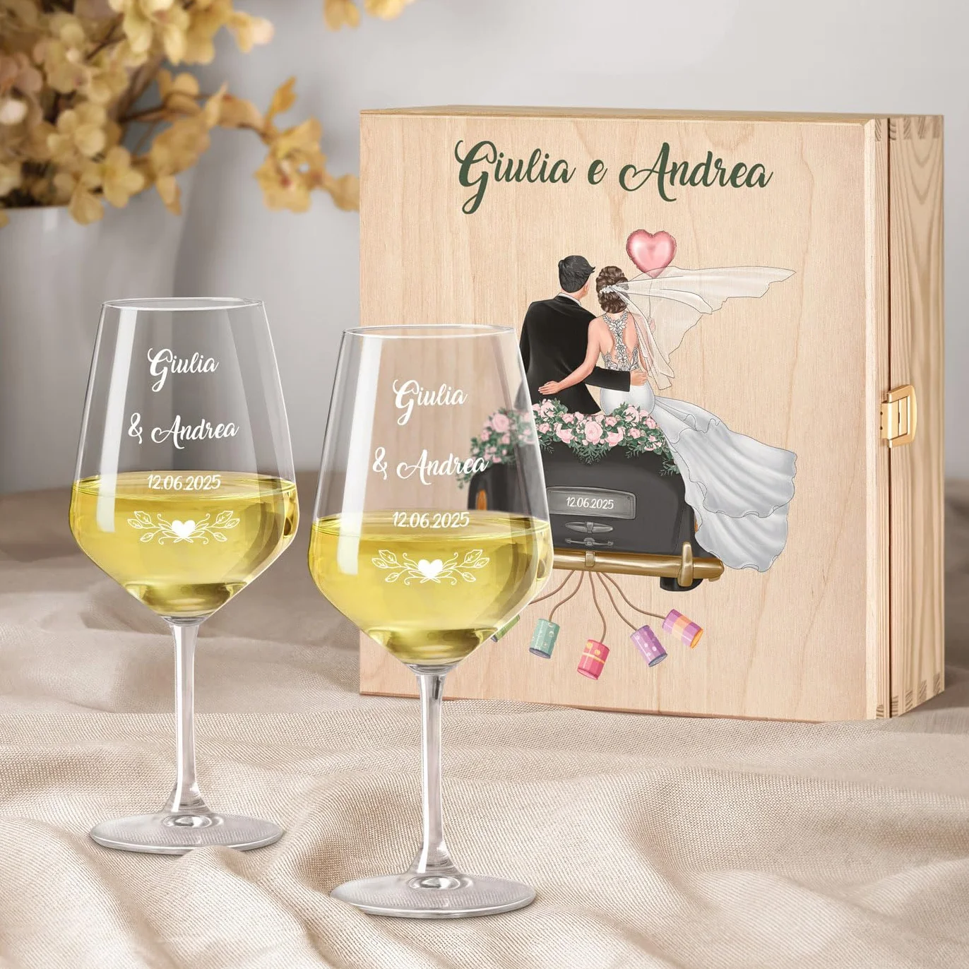 Maverton Calici Vino Personalizzati 490 ml Bicchieri Vino Rosso Bianco Regalo Sposi Coppia