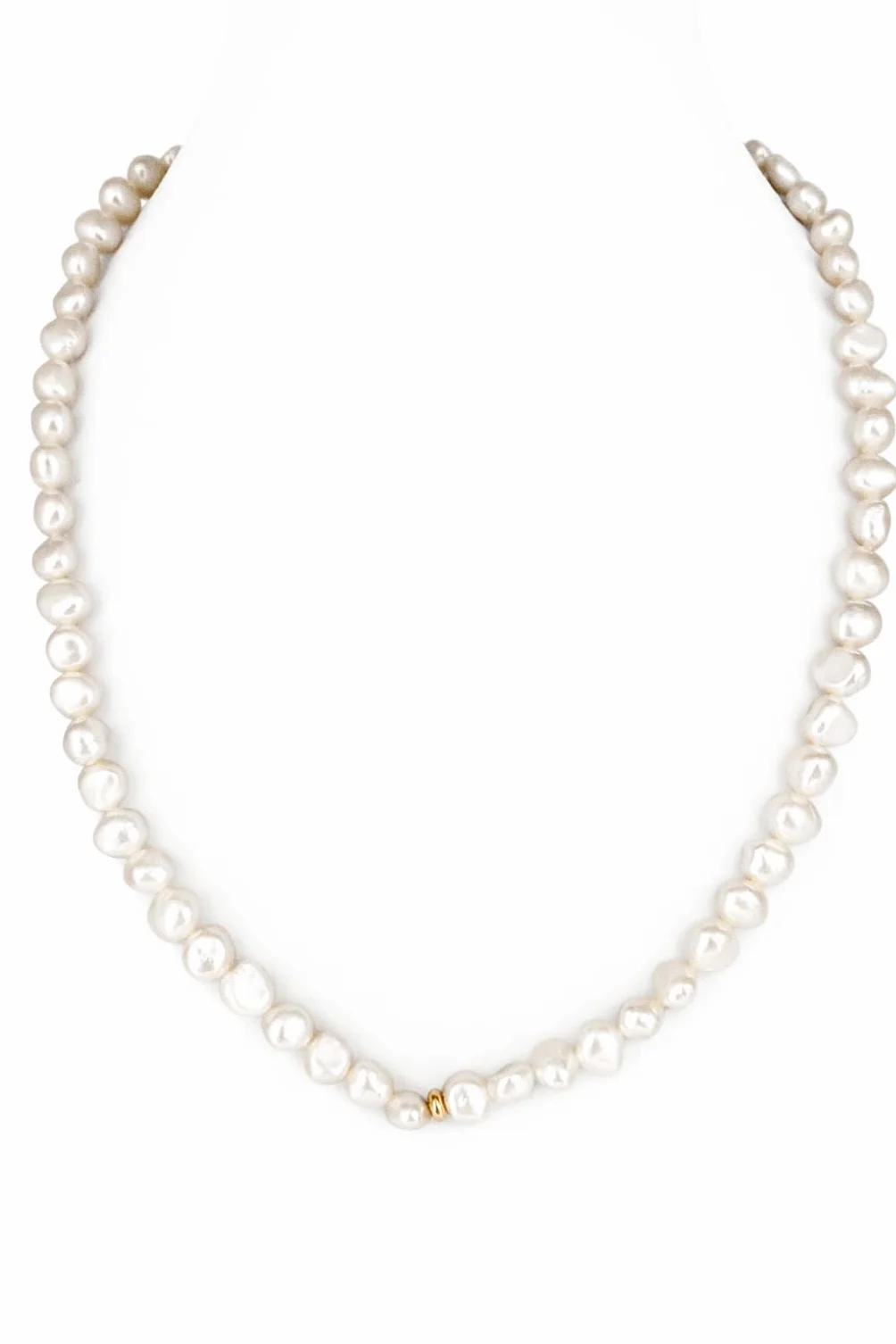 Collana con perle coltivate autentiche e Argento 925, con lucentezza alta e forma barocca con una lunghezza di 45 cm, 45 cm largo, Oro, Perla