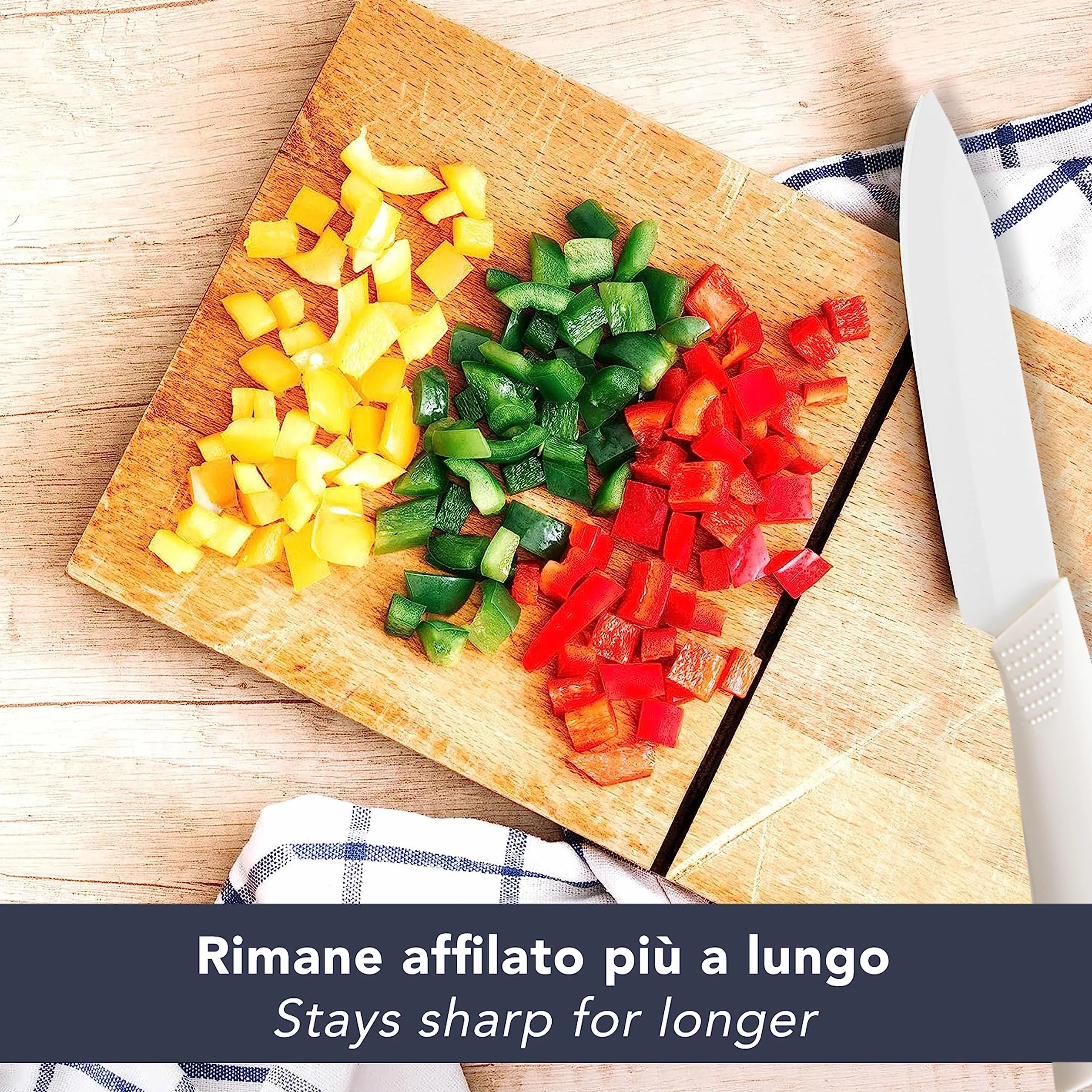 IPEA Coltello in Ceramica Lama 12,7 cm Chef da Cucina Multiuso Affilato con Coprilama Impugnatura Antiscivolo