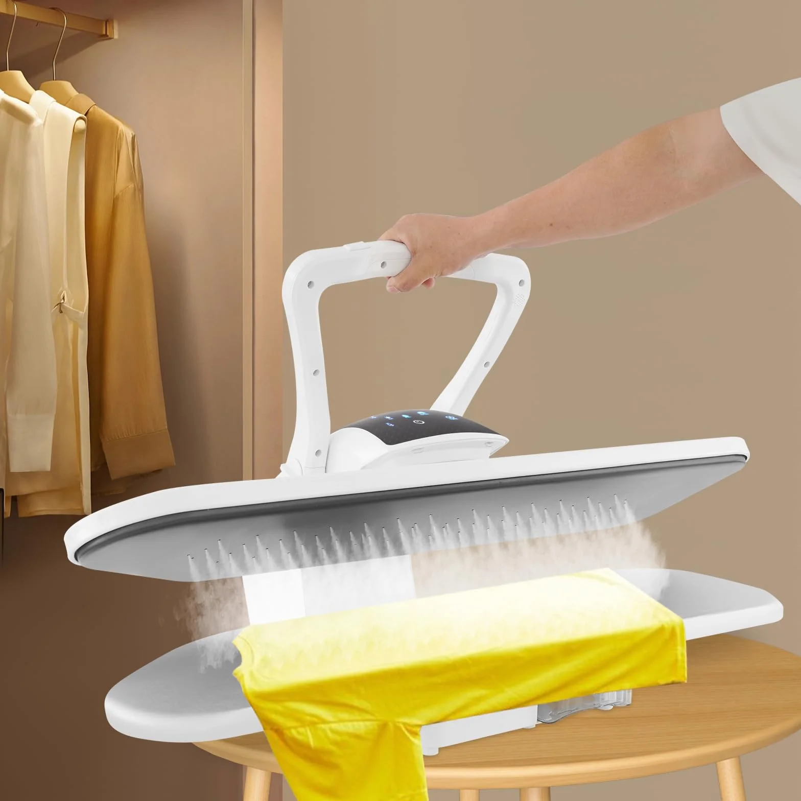 Pressa da stiro a vapore 8810D, 2200W, display LCD, superficie da 91,4 cm, serbatoio dell'acqua da 1000 ml, bianco, per casa e negozi di abbigliamento