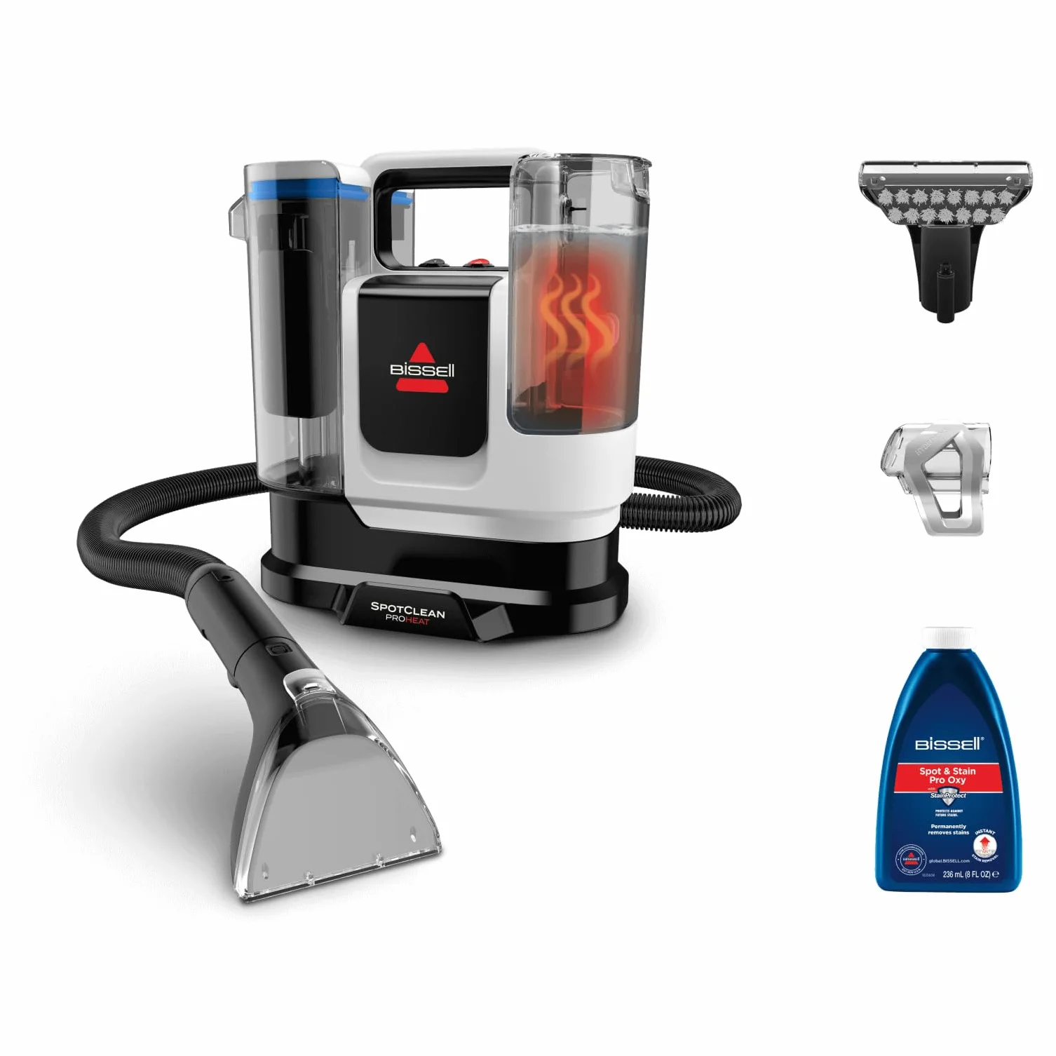 BISSELL SpotClean ProHeat Advanced, Lavatappeti, Pulitore per tappeti e tappezzeria, Lava tappezzeria, Motore 1125W, Pulizia tripla macchie ostinate, Compatto multi-superficie, Filaire, 3924N