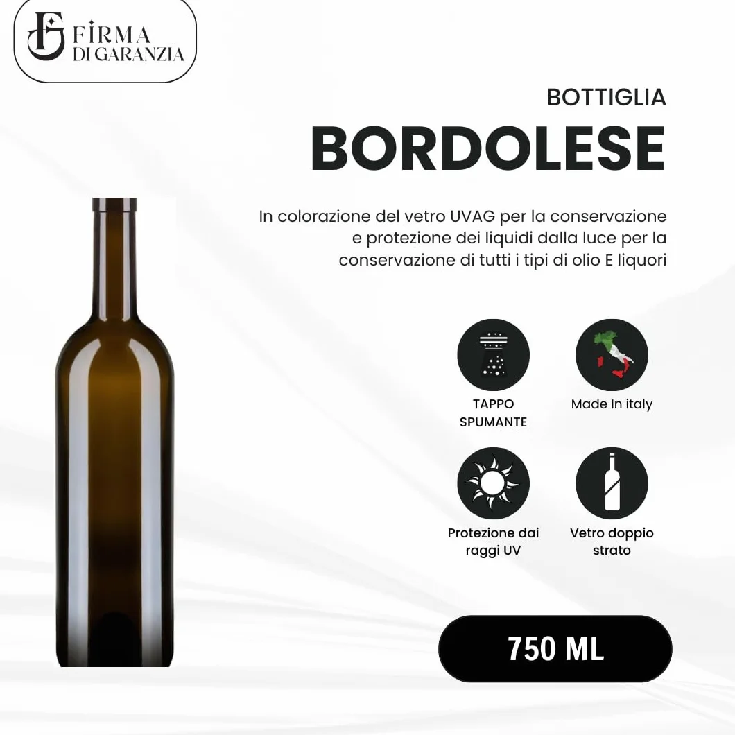 Bottiglia Vino Bordolese in Vetro Duro Vuota Made in Italy 20 PZ